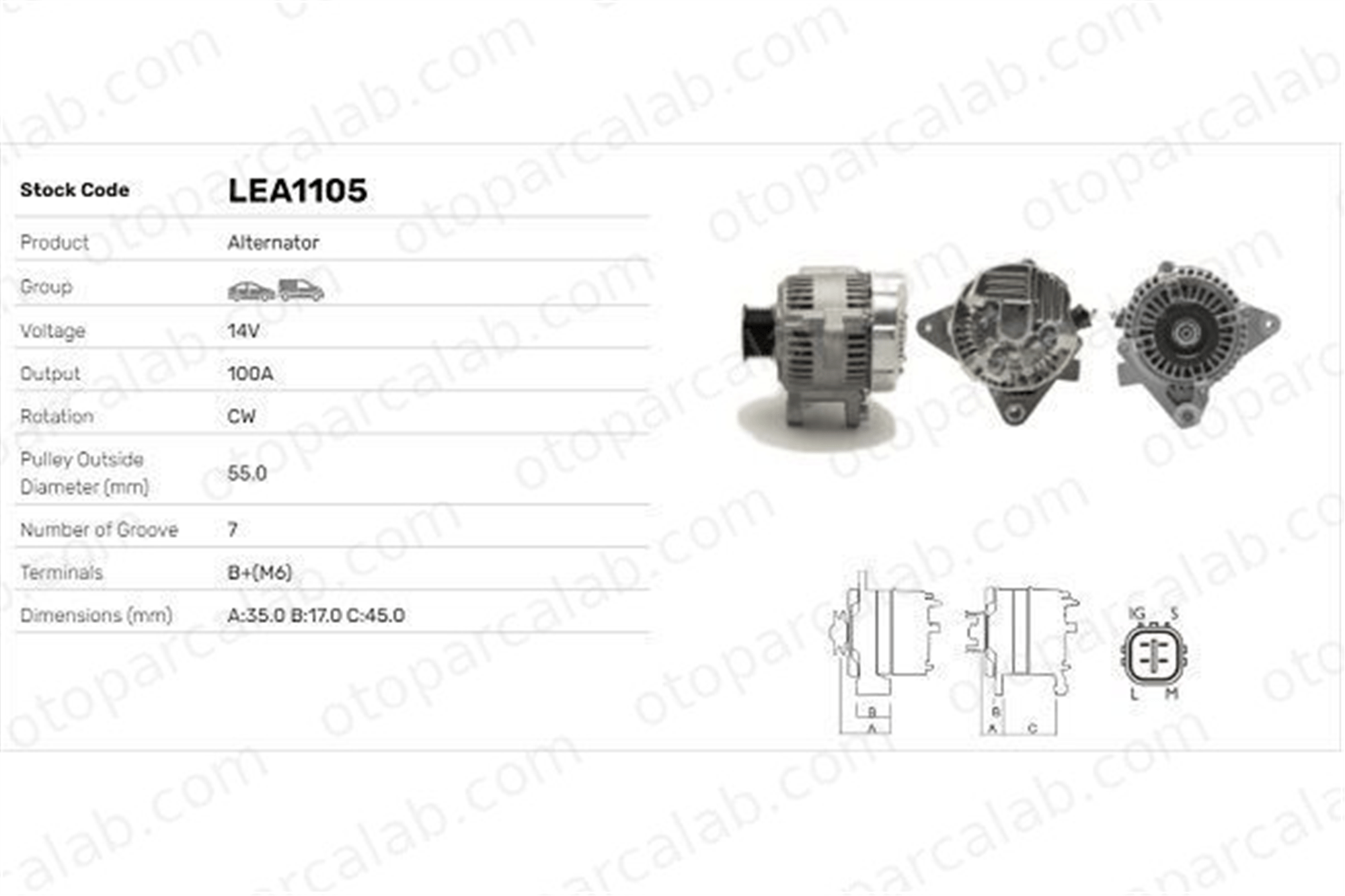 LUCAS ELEKTRIK LEA1105 Alternatör TOYOTA AVENSIS AVENSIS Sedan LEA1105 270600H070