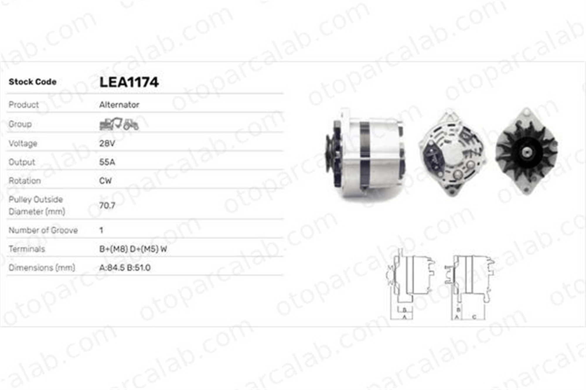 LUCAS ELEKTRIK LEA1174 Alternatör ABARTH GRANDE PUNTO 241459