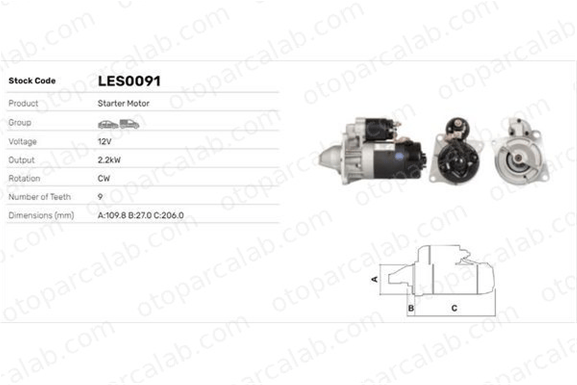 LUCAS ELEKTRIK LES0091 Marş Dinamosu RENAULT TRUCKS MESSENGER Platform şasi MESSENGER Panelvan/Van 4403249 5001014230