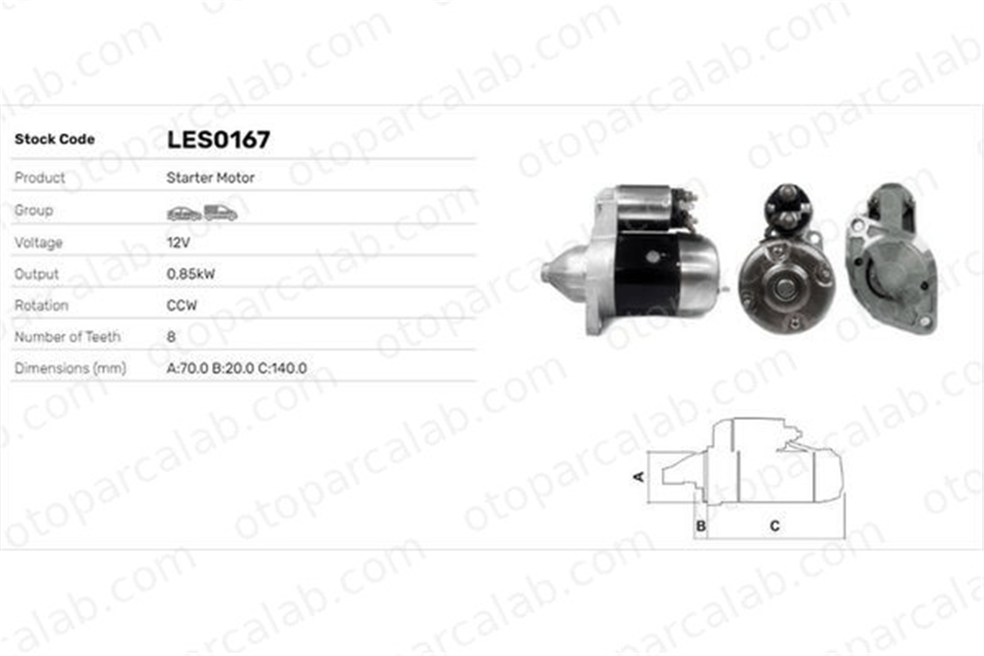 LUCAS ELEKTRIK LES0167 Marş Dinamosu MAZDA 121 I 121 II S114550 S114550A
