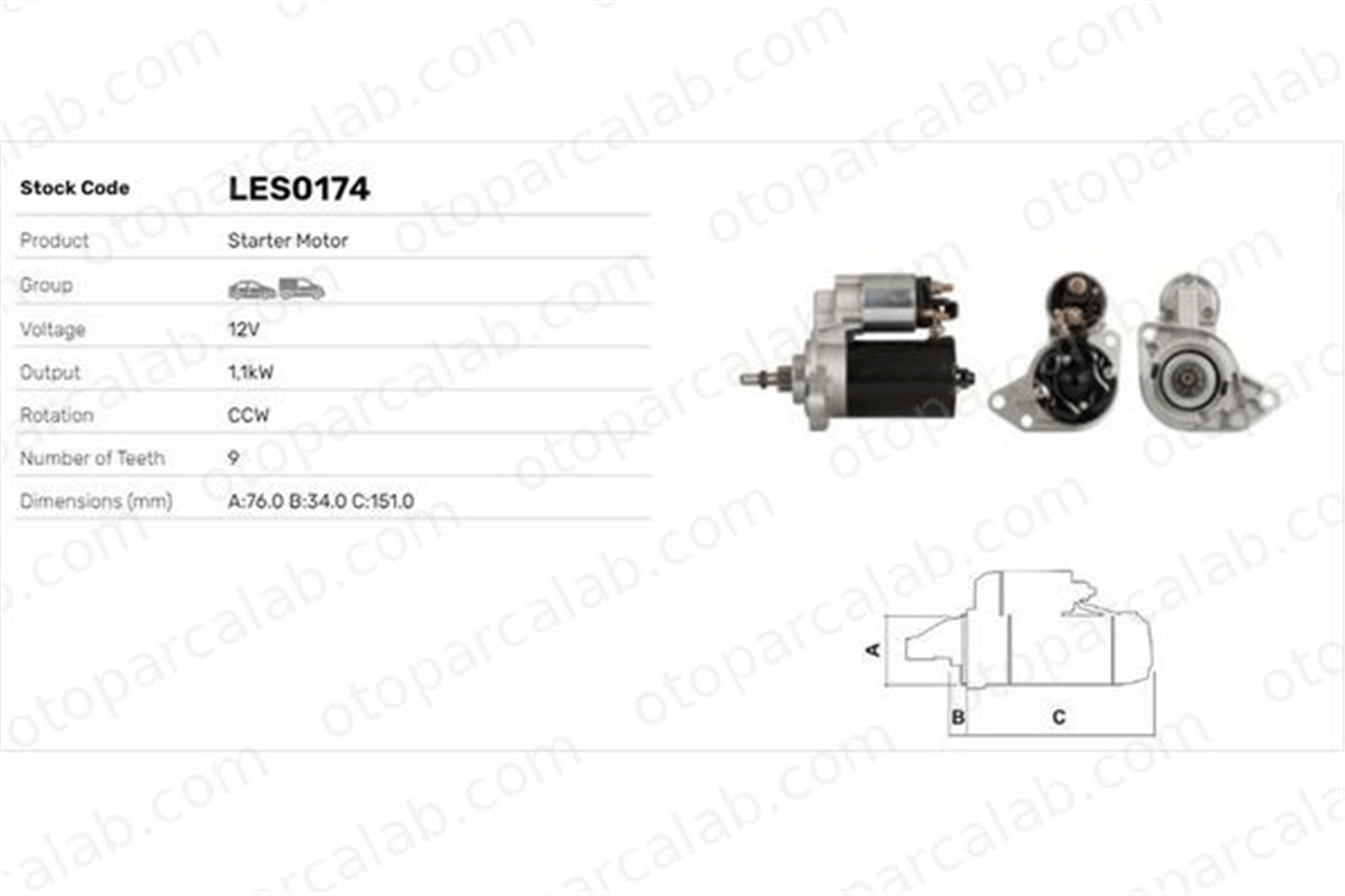 LUCAS ELEKTRIK LES0174 Marş Dinamosu SEAT TOLEDO I VW GOLF III 95VW11000BA 95VW11000BB