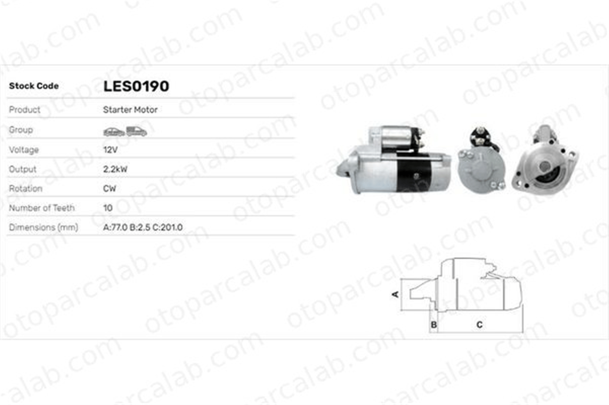 LUCAS ELEKTRIK LES0190 Marş Dinamosu MITSUBISHI L200 / TRITON L200 3610042200 3610042300