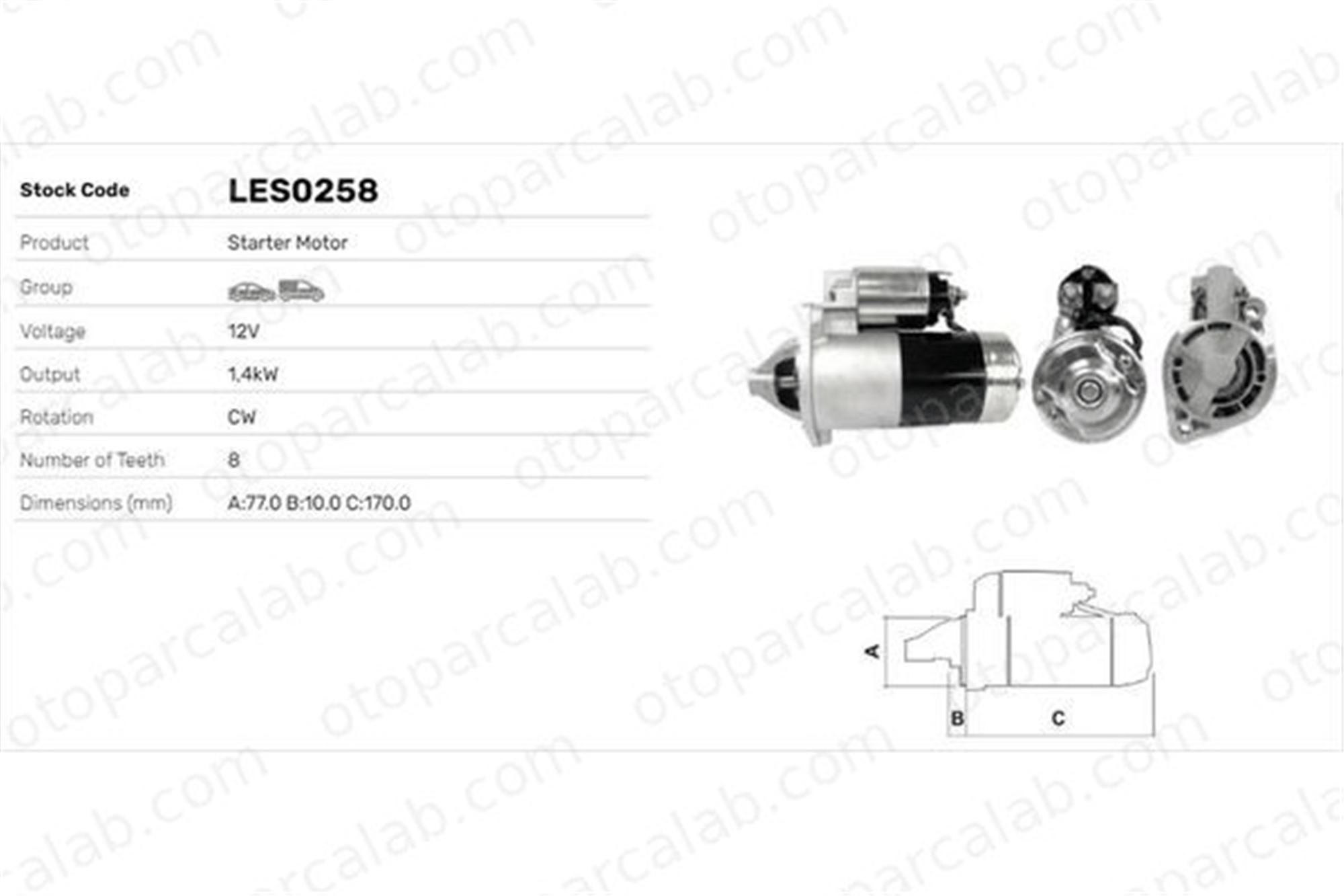 LUCAS ELEKTRIK LES0258 Marş Dinamosu MITSUBISHI OUTLANDER I SPACE WAGON 3610038050 M000T81181