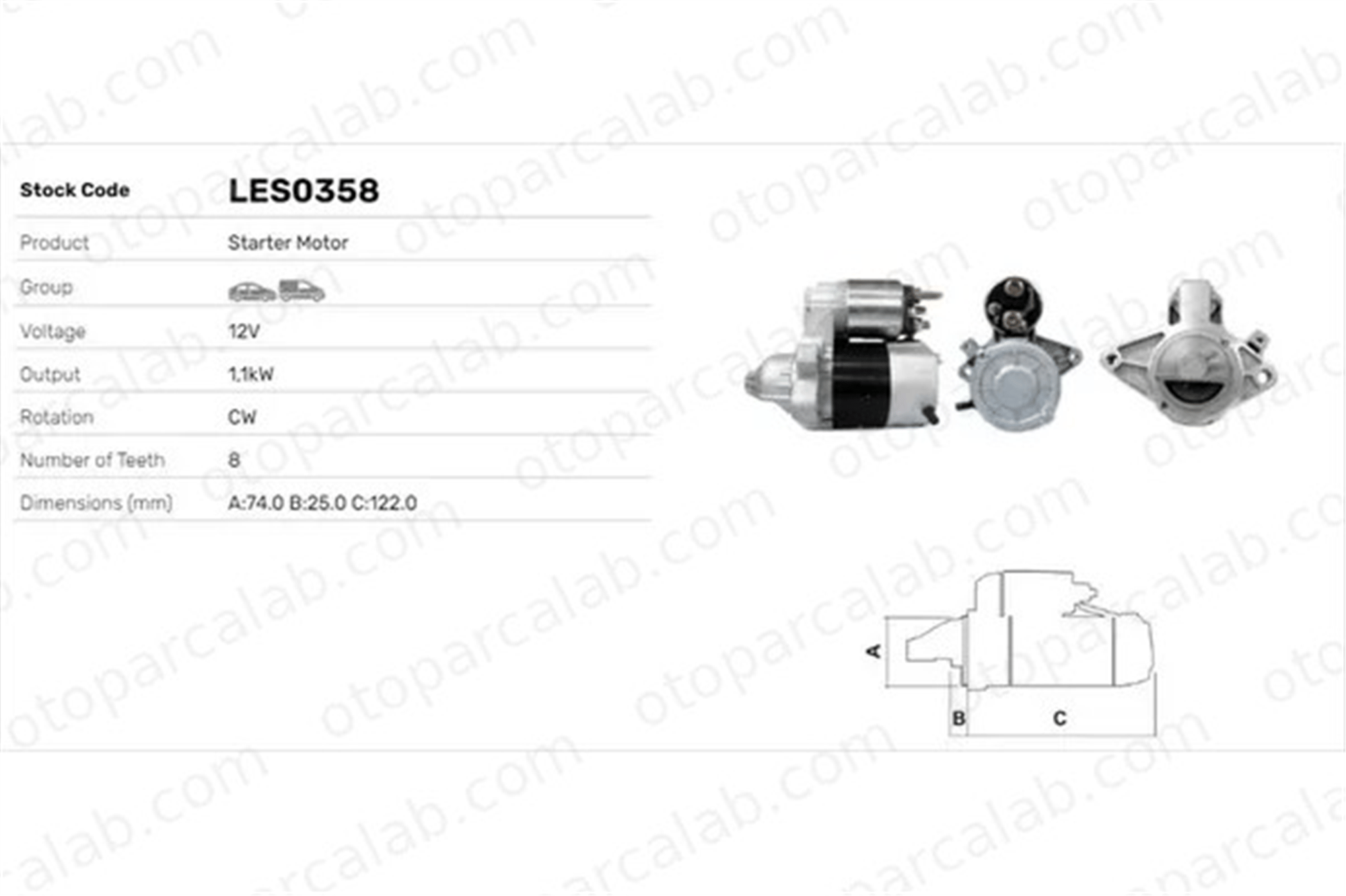 LUCAS ELEKTRIK LES0358 Marş Dinamosu TOYOTA AYGO CITROËN C1 1612092980 5802AL