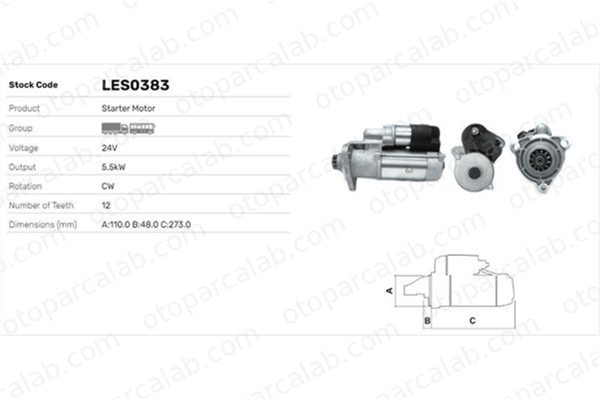 LUCAS ELEKTRIK LES0383 Marş Dinamosu MAN F90 TGS I 1667425 1688625
