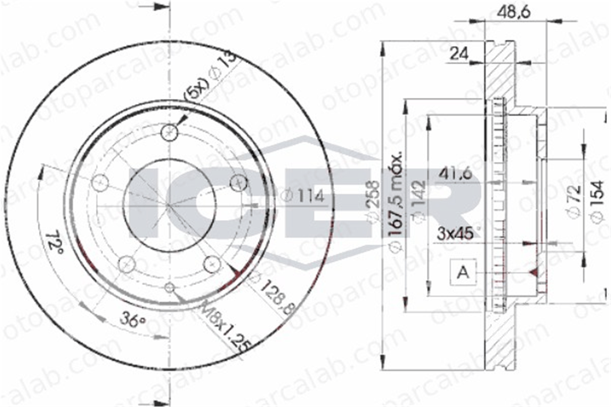 MAHER 03595 Fren Disk Ayna Ön Sağ ve Sol MAZDA 626 V Hatchback 626 IV Hatchback GA5Y3325X 3395510