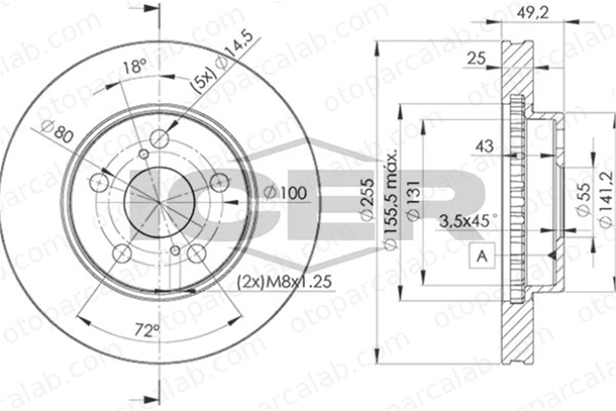 MAHER 03675 Fren Disk Ayna Ön Sağ ve Sol TOYOTA CARINA E VI Sportswagon CARINA E VI 4351220470 4351220480