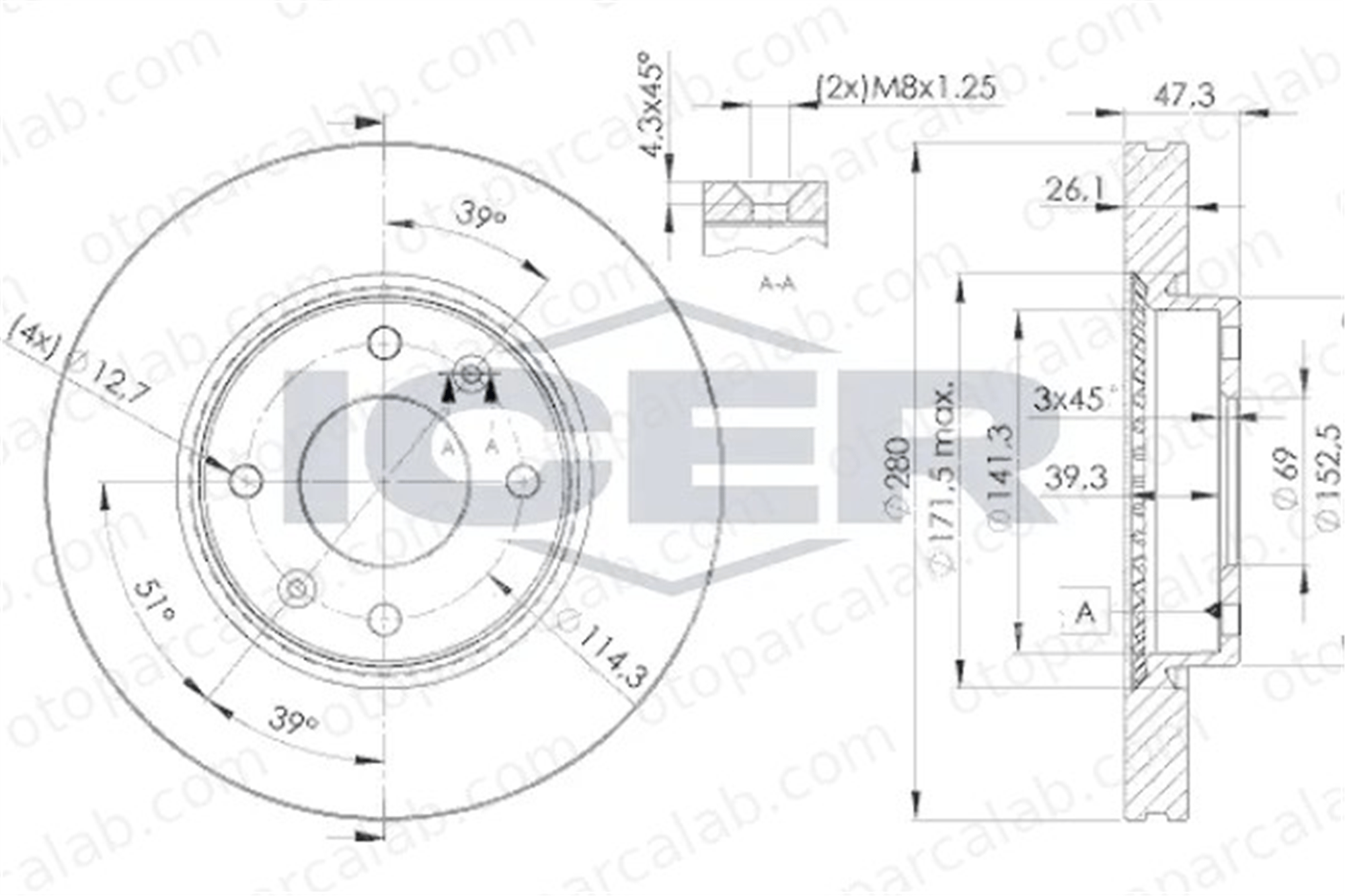 MAHER 03688 Fren Disk Ayna Ön Sağ ve Sol HYUNDAI ELANTRA III Sedan ELANTRA III 517123D300 517123C100