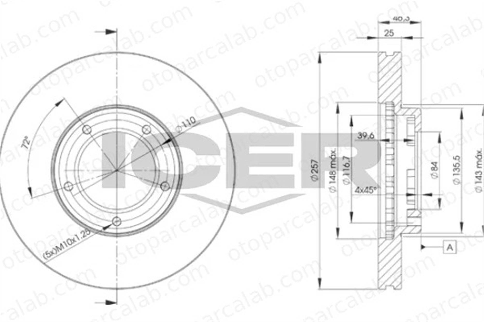 MAHER 03698 Fren Disk Ayna Ön Sağ ve Sol VW TARO TOYOTA HIACE III Minibüs/Otobüs 4351235180 4351226040