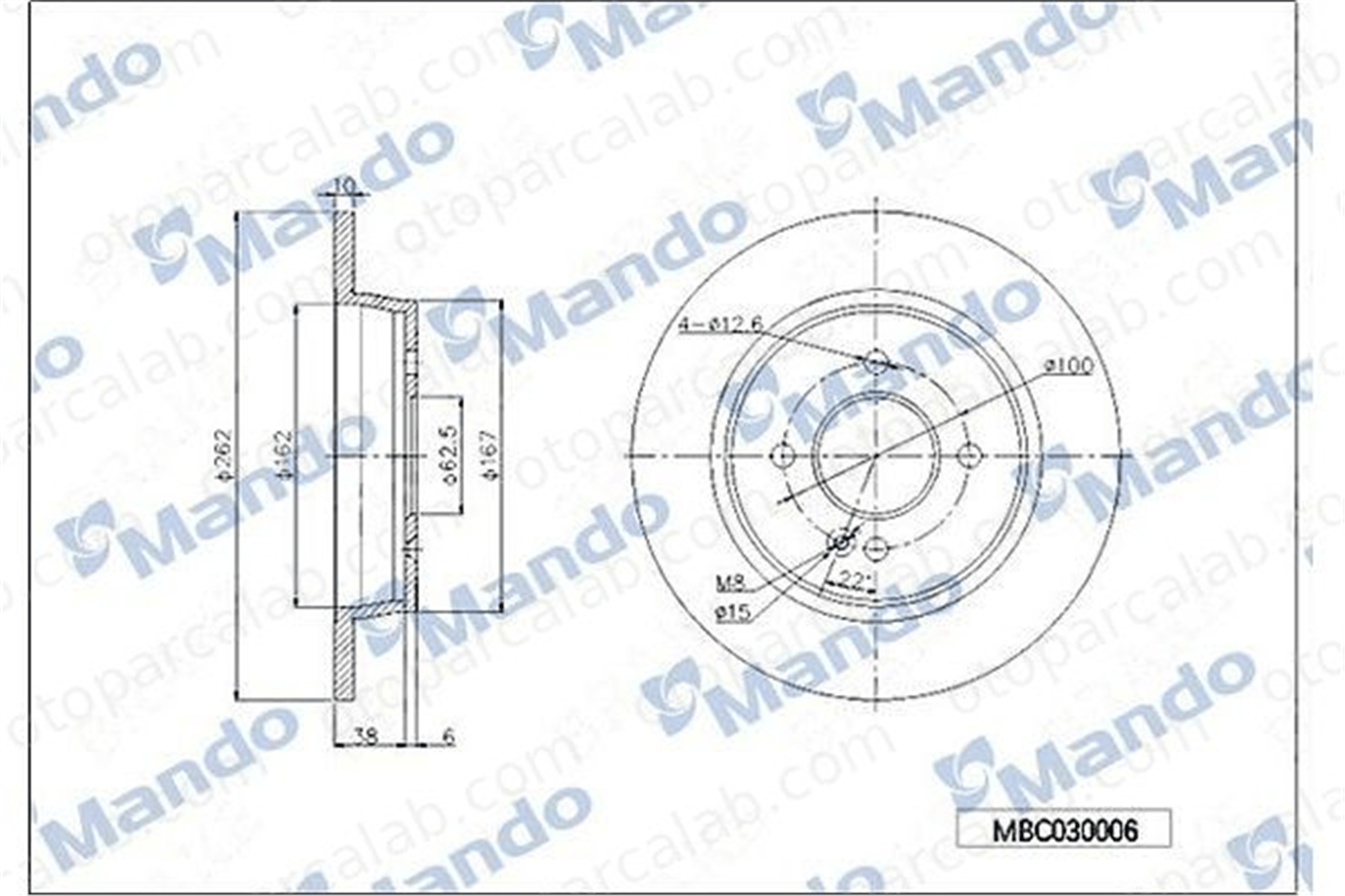 MANDO MBC030006 Fren Disk Ayna Arka Sağ ve Sol HYUNDAI i20 II KIA STONIC 584110U300