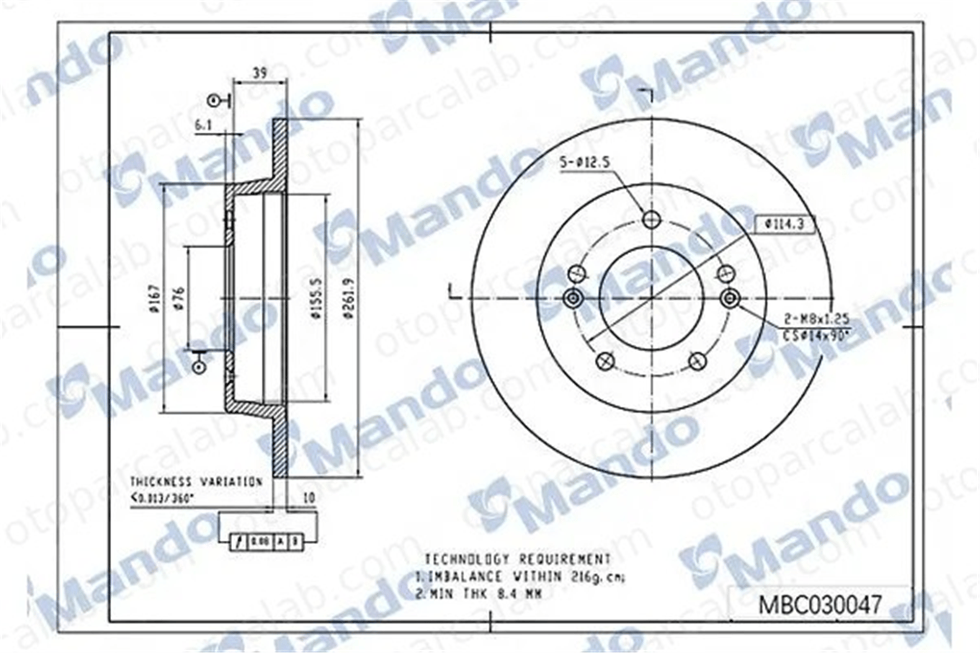 MANDO MBC030047 Fren Disk Ayna Arka Sağ ve Sol KIA CEE'D HYUNDAI i30 584113X300 58411A6300