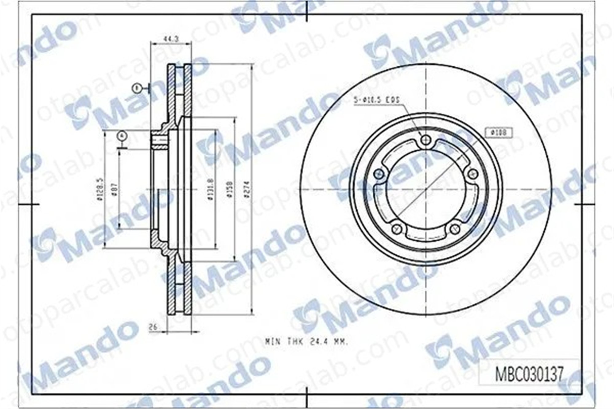 MANDO MBC030137 Fren Disk Ayna Ön Sağ ve Sol HYUNDAI H-1 / STAREX Minibüs/Otobüs H100 Platform şasi 581294A200 517124F000