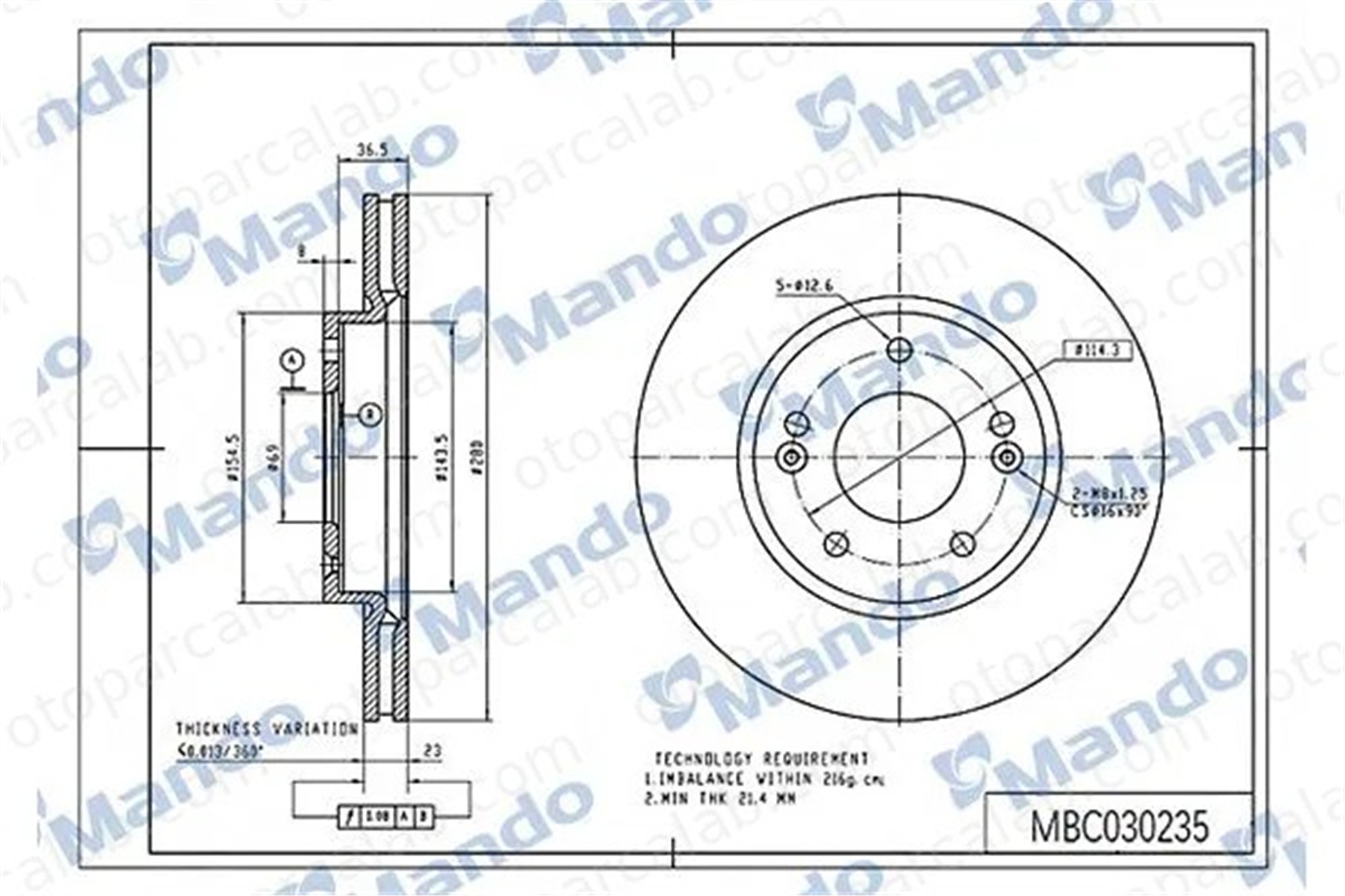 MANDO MBC030235 Fren Disk Ayna Ön Sağ ve Sol HYUNDAI ELANTRA V Sedan ELANTRA VI Sedan 51712A6000 517123X000