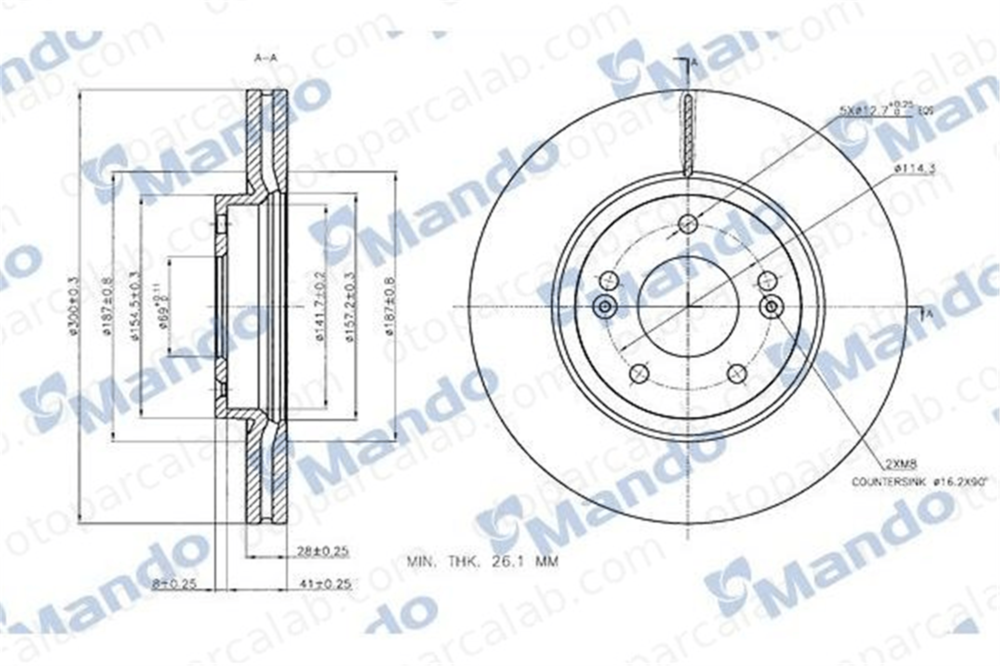 MANDO MBC030284 Fren Disk Ayna Ön Sağ ve Sol KIA RIO III HYUNDAI ACCENT IV Sedan 517121U000 517121R000