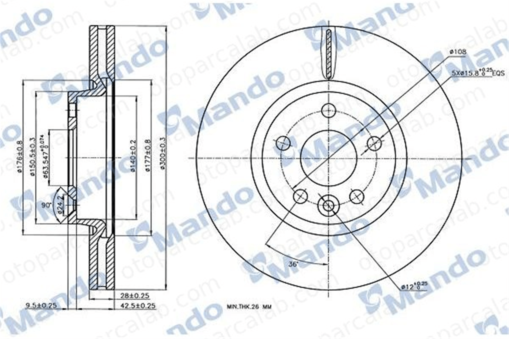 MANDO MBC035025 Fren Disk Ayna Ön Sağ ve Sol VOLVO V70 III V60 I 1379965 1384689