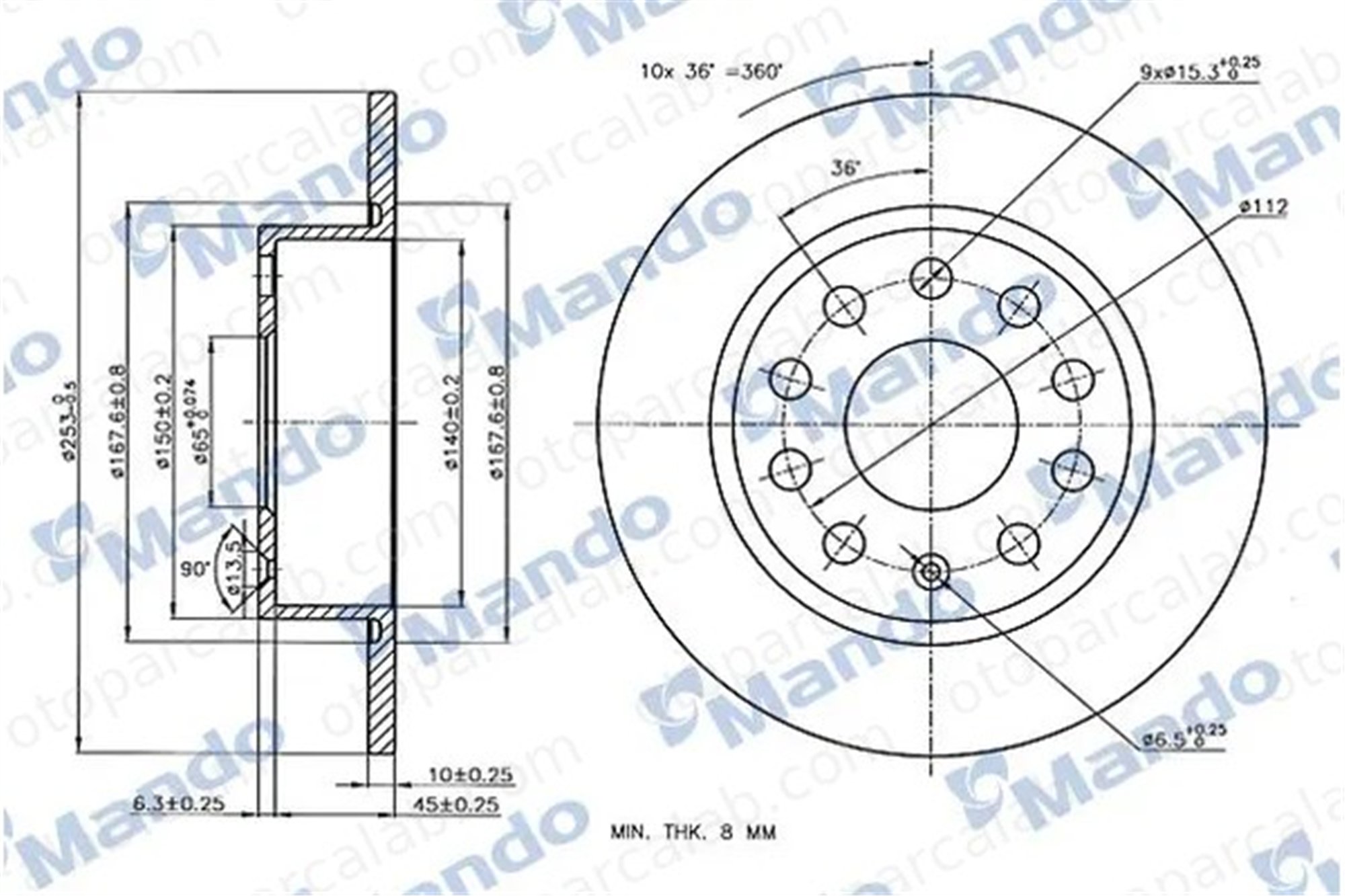 MANDO MBC035336 Fren Disk Ayna Arka Sağ ve Sol SEAT LEON LEON ST 1K0615601AB 1K0615601K
