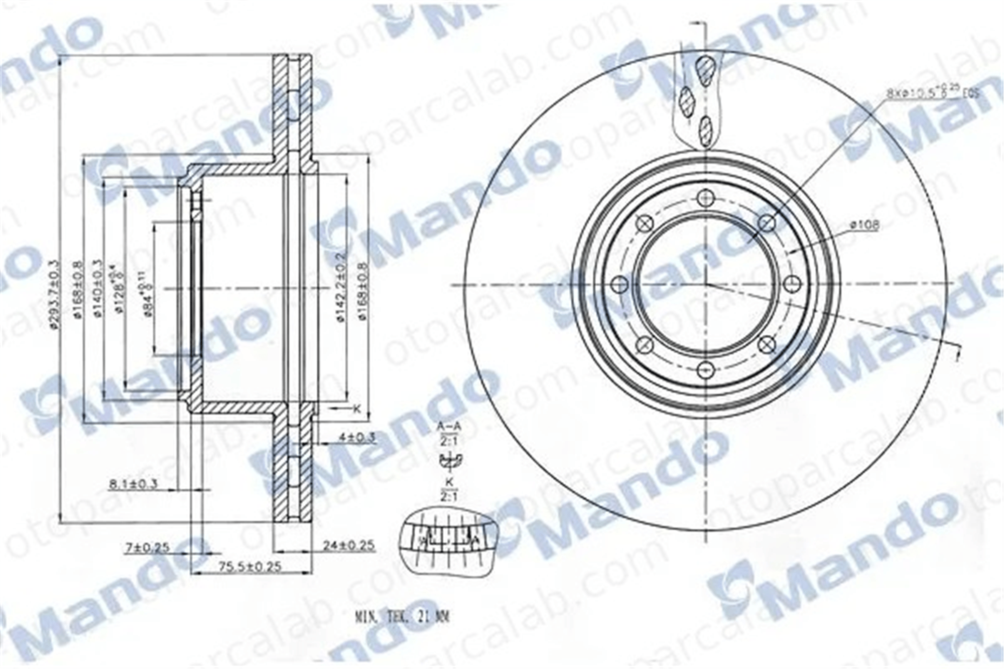 MANDO MBC035392 Fren Disk Ayna Arka Sağ ve Sol IVECO DAILY IV Platform şasi DAILY IV Panelvan/Van 2996043 7186485