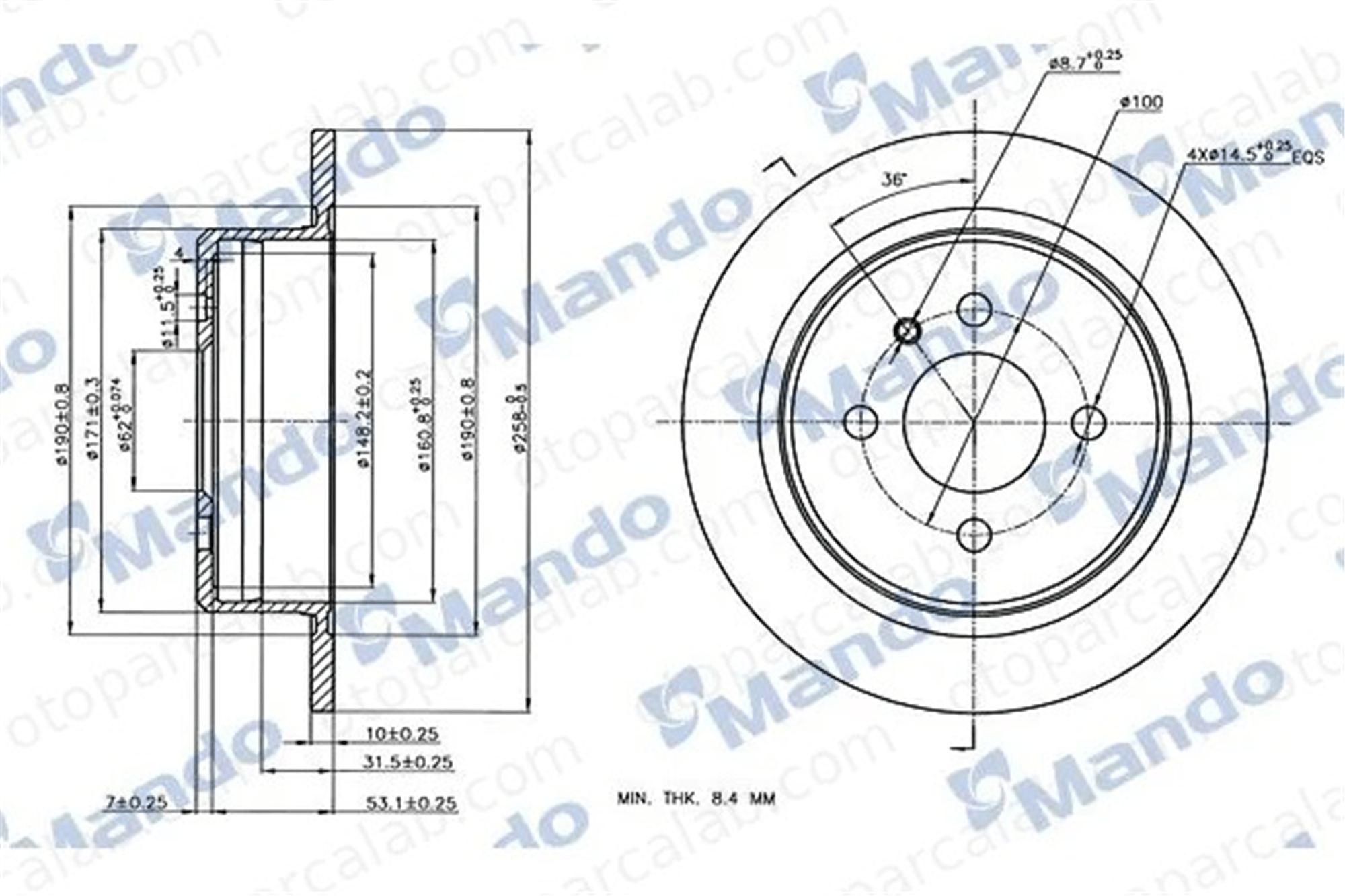 MANDO MBC035408 Fren Disk Ayna Arka Sağ ve Sol BMW 3 3 Touring 1119581 1122282