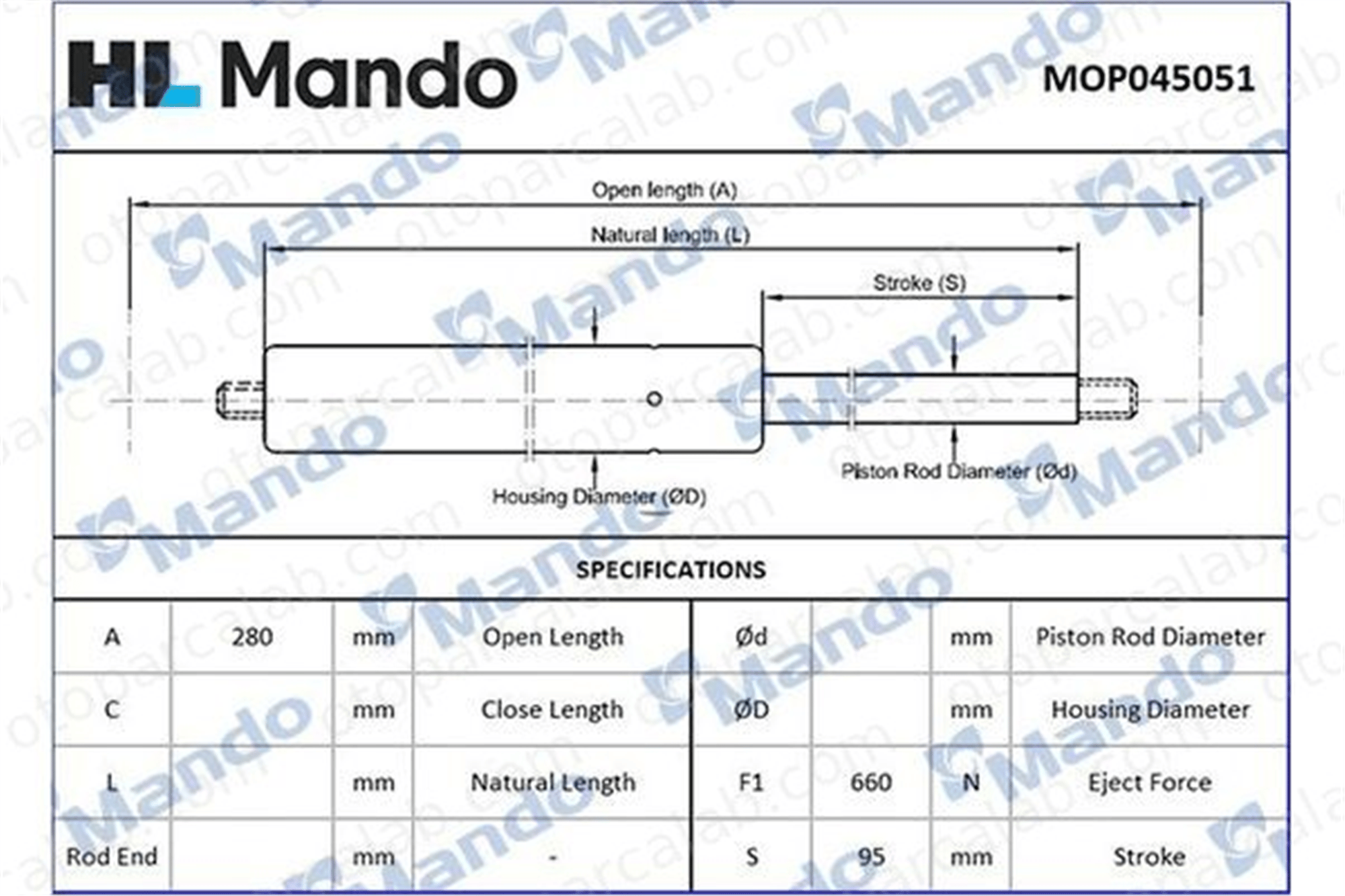 MANDO MOP045051 Bagaj Amortisörü Sağ veya Sol AUDI 80 B4 Sedan MOP045051 8A5827552A
