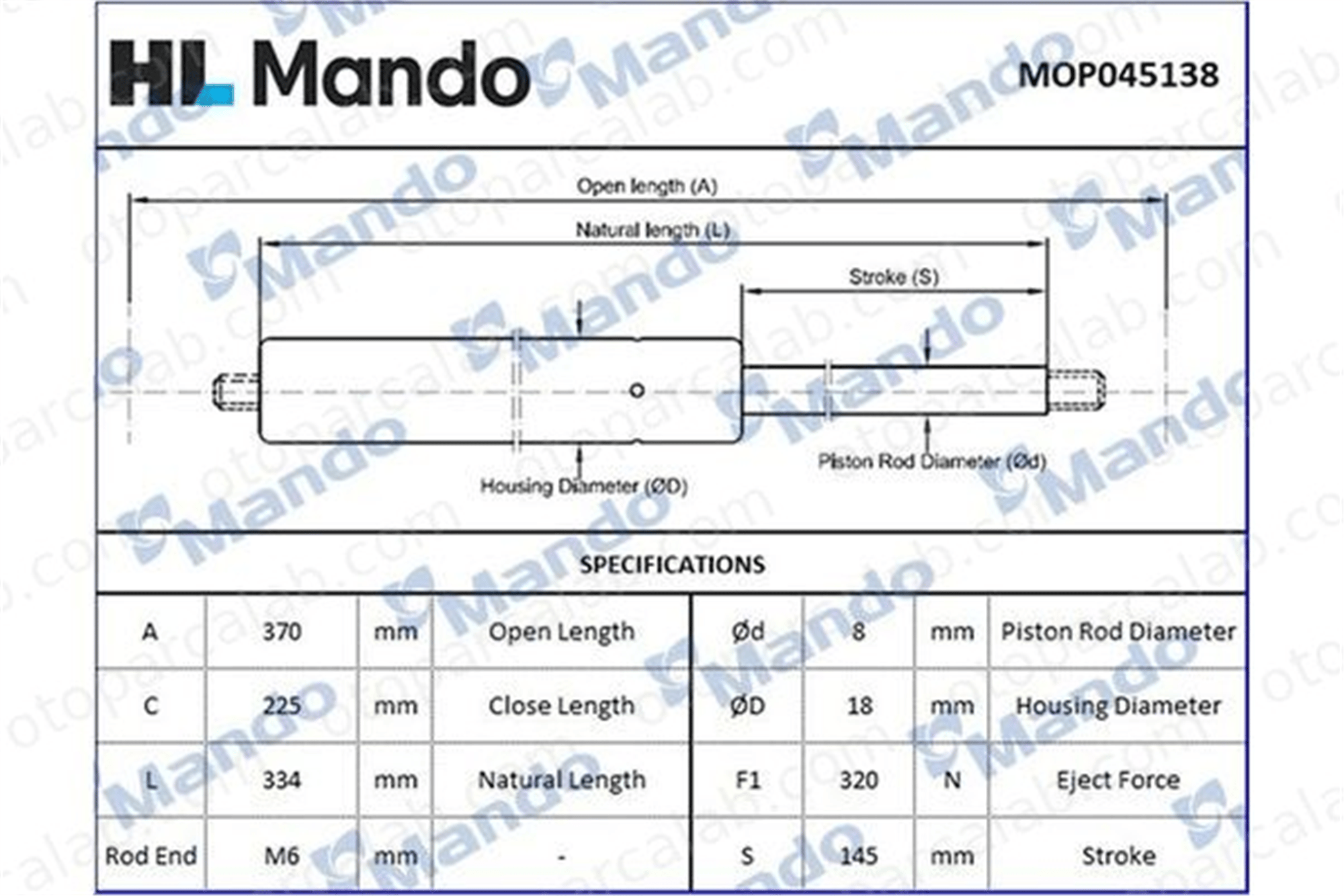 MANDO MOP045138 Bagaj Amortisörü Sağ veya Sol BMW 3 Coupe ALPINA B3 Coupe MOP045138 51247129194