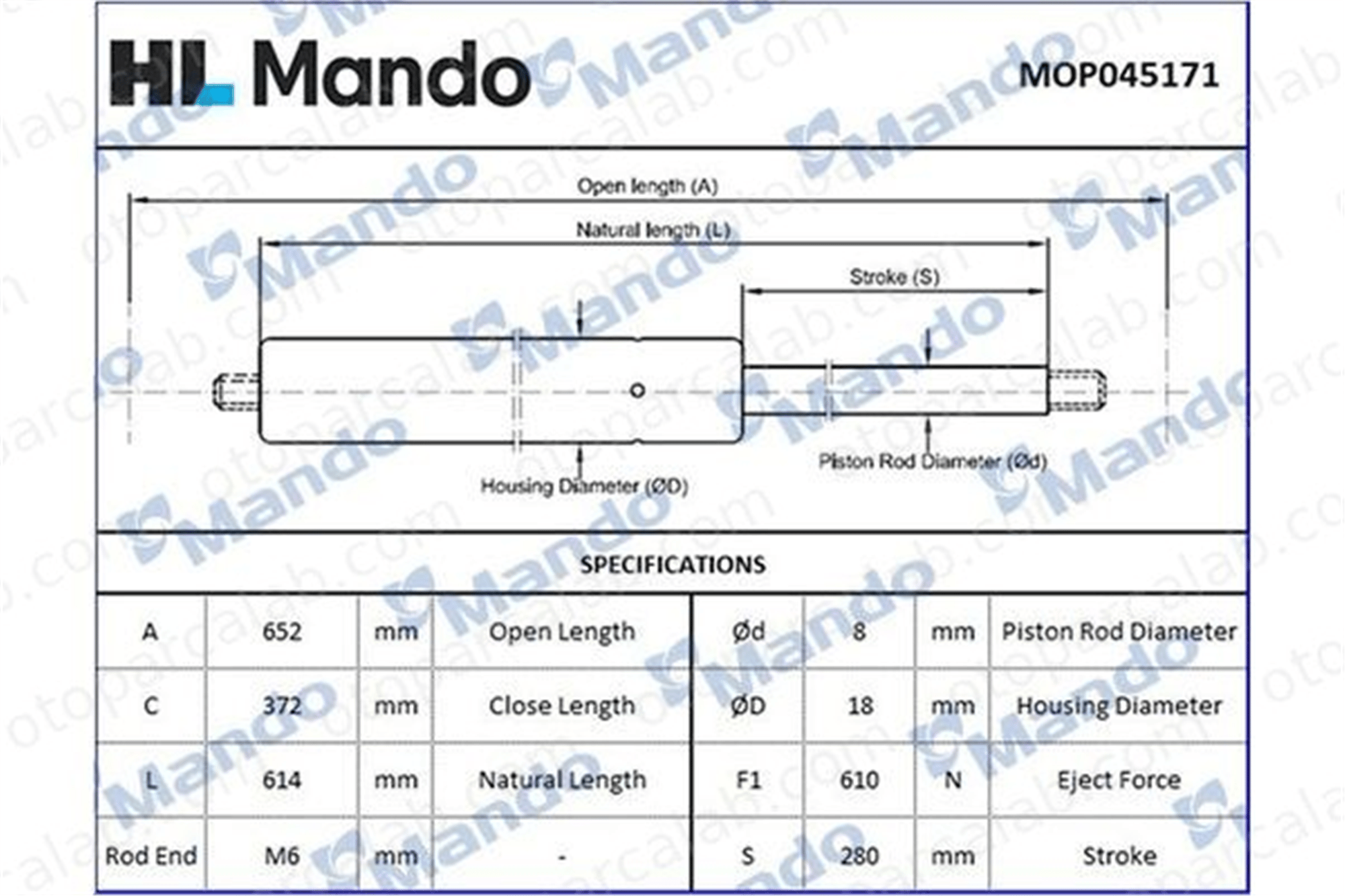 MANDO MOP045171 Bagaj Amortisörü Sağ veya Sol BMW X3 ALPINA XD3 MOP045171 51247211289
