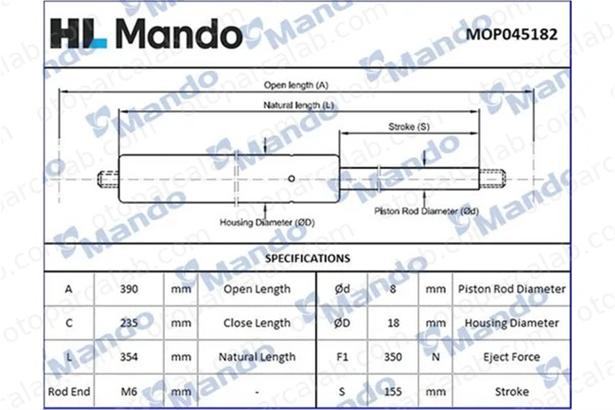 MANDO MOP045182 Bagaj Amortisörü Sağ veya Sol CHEVROLET AVEO / KALOS Hatchback DAEWOO KALOS MOP045182 96540939