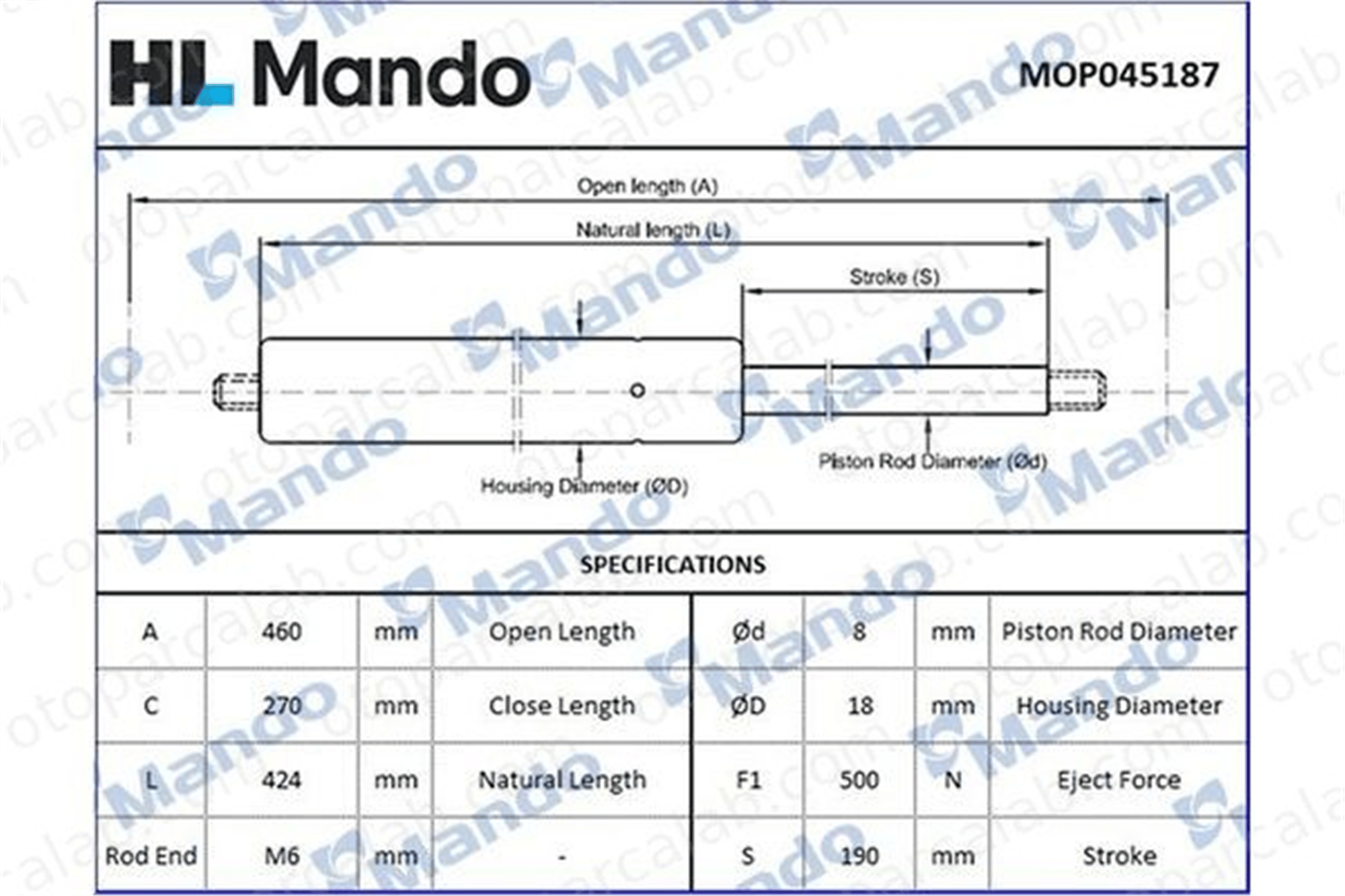 MANDO MOP045187 Bagaj Amortisörü Sağ veya Sol CHEVROLET LACETTI DAEWOO LACETTI Hatchback MOP045187 96548931