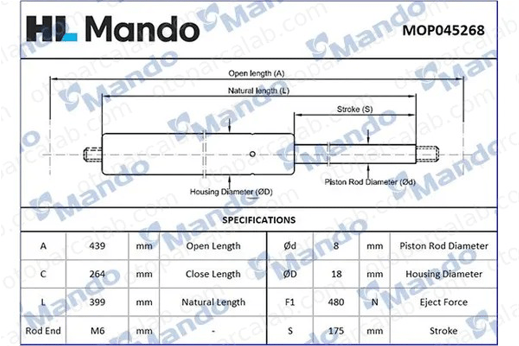 MANDO MOP045268 Bagaj Amortisörü Sağ veya Sol RENAULT MEGANE I MEGANE I Hatchback Van MOP045268 6001545836