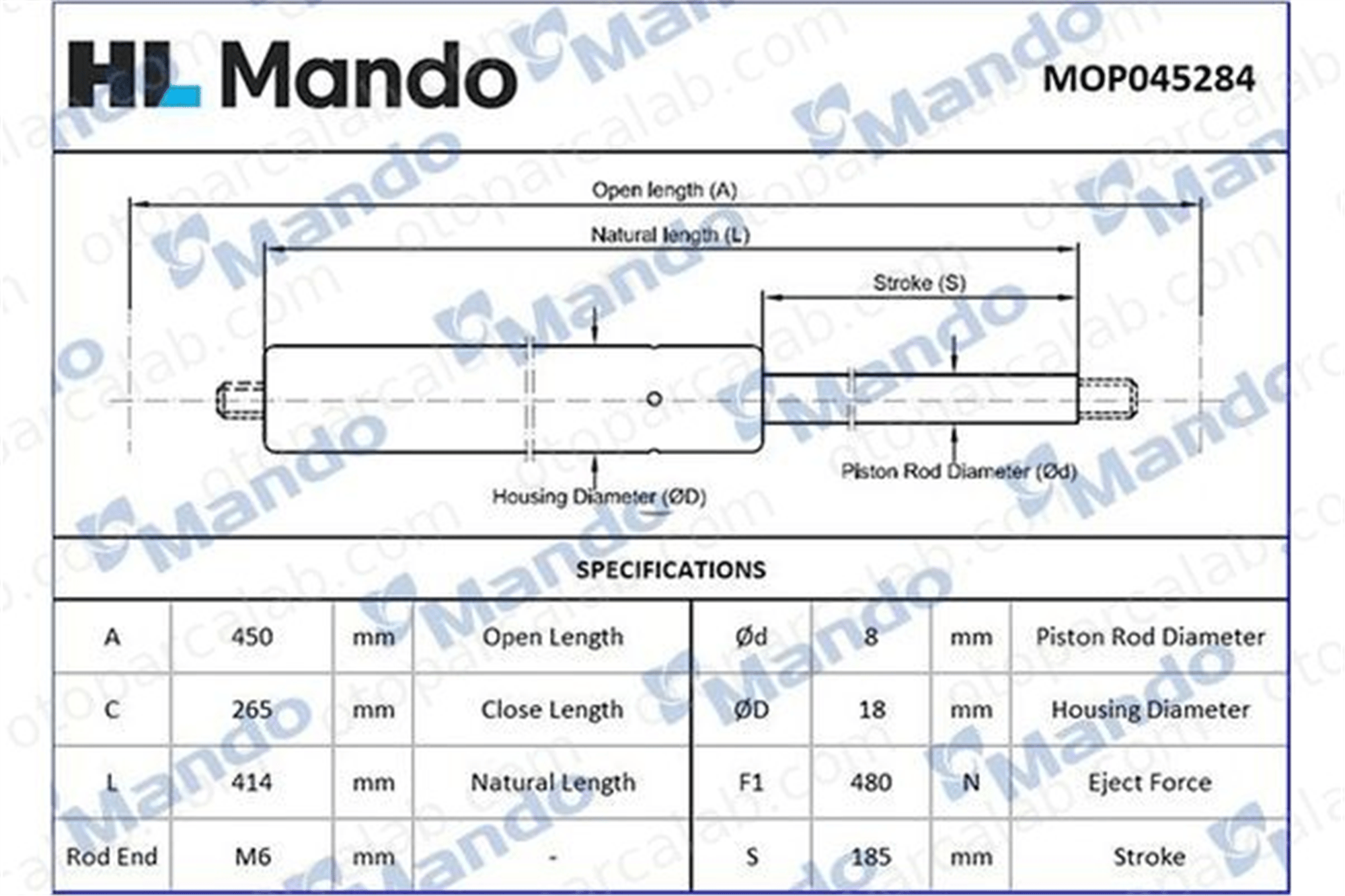 MANDO MOP045284 Bagaj Amortisörü Sağ veya Sol FIAT 500X MOP045284 52029616