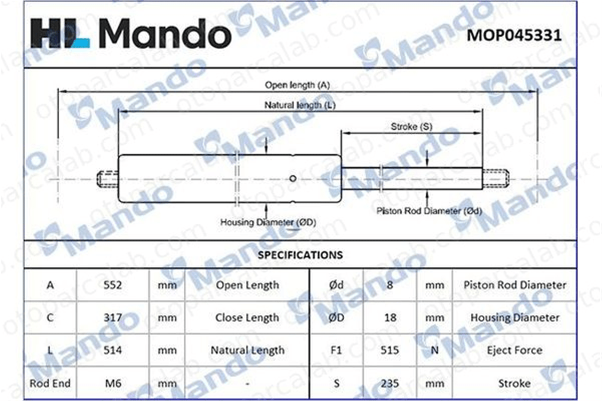 MANDO MOP045331 Bagaj Amortisörü Sağ veya Sol FORD MONDEO I MONDEO II MOP045331 1020155