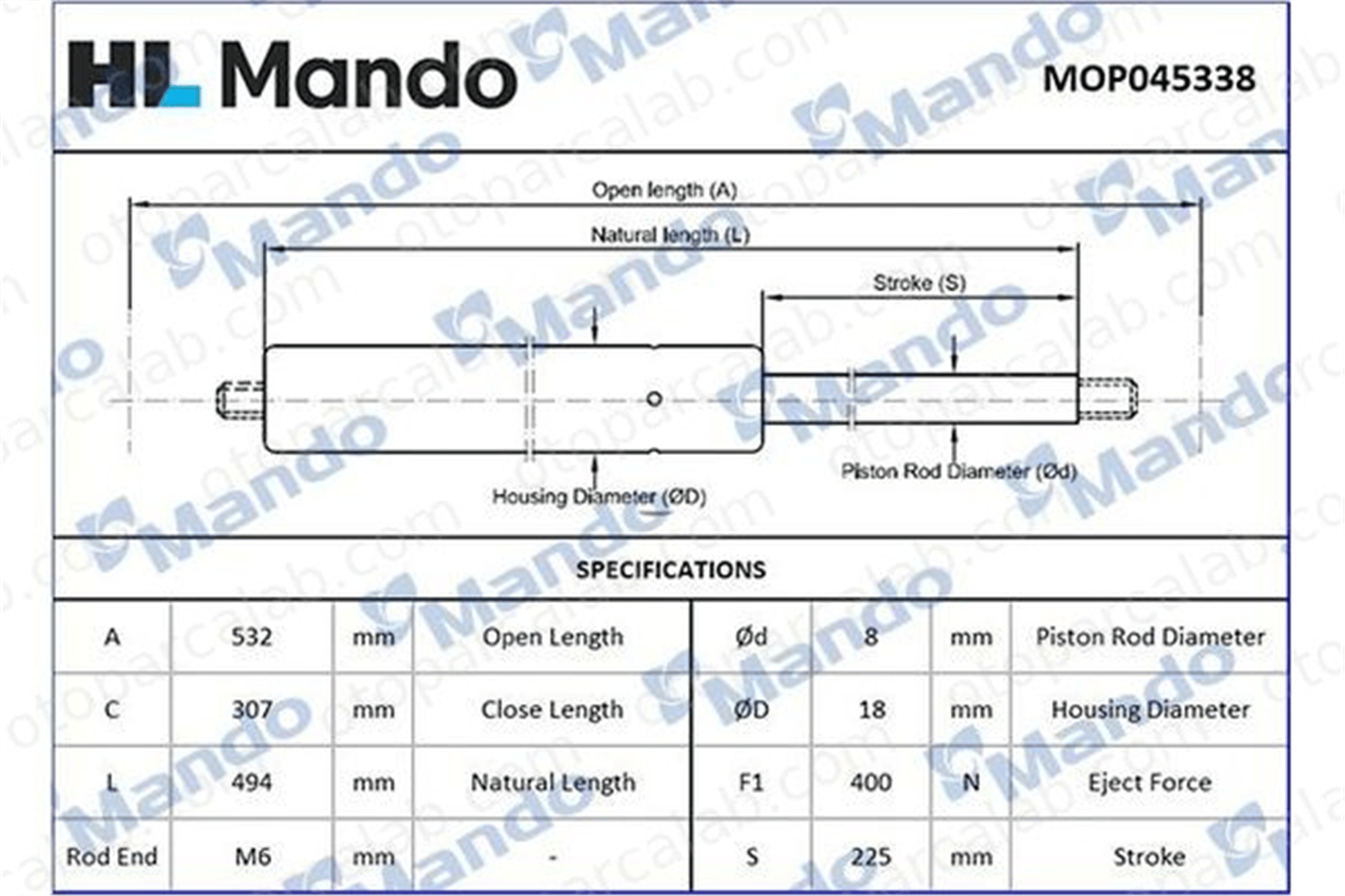 MANDO MOP045338 Bagaj Amortisörü Sağ veya Sol FORD ESCORT V Turnier ESCORT VI Turnier MOP045338 1075742