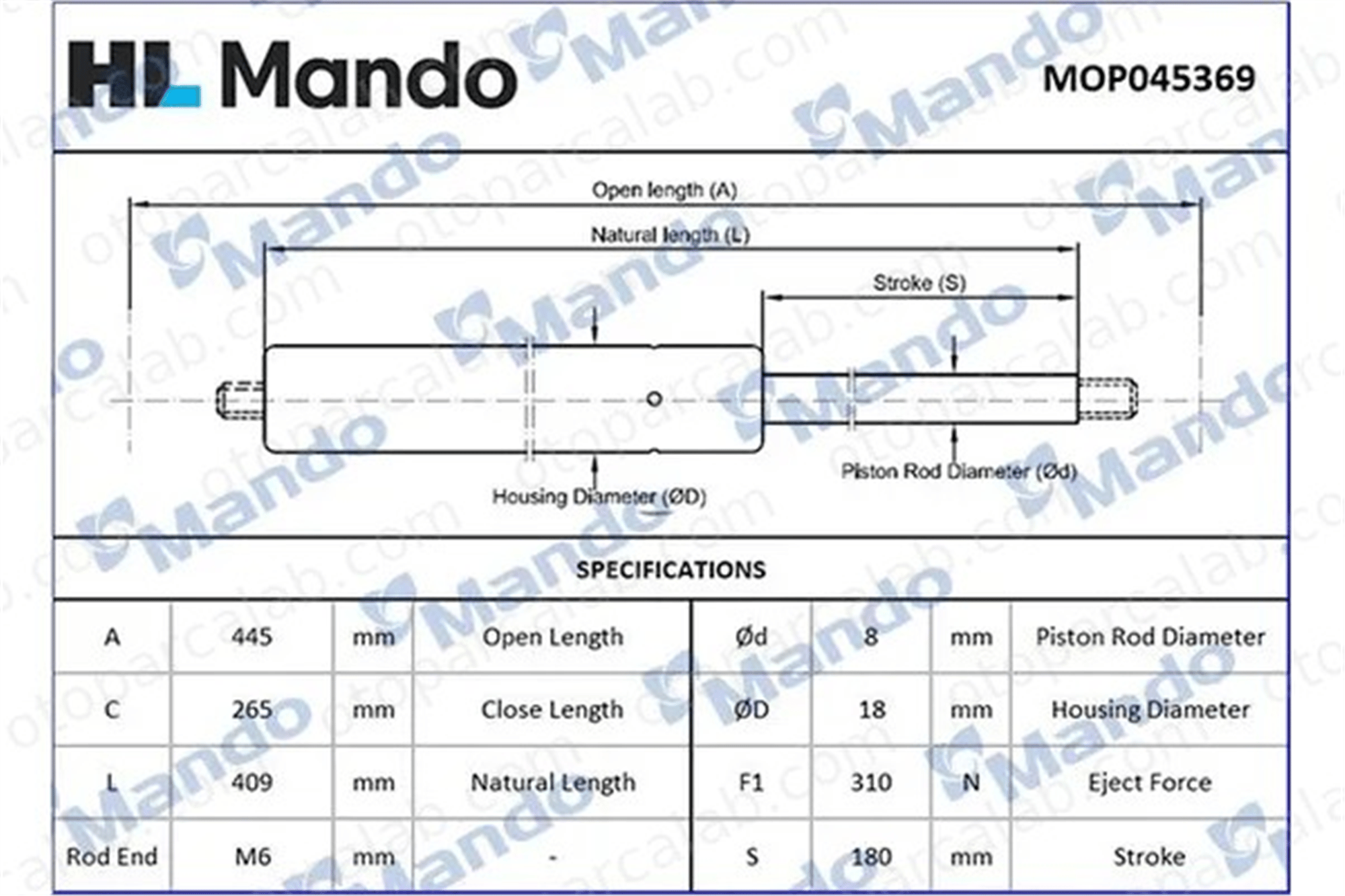 MANDO MOP045369 Bagaj Amortisörü Sağ veya Sol FORD KA ROVER STREETWISE Hatchback MOP045369 1025425