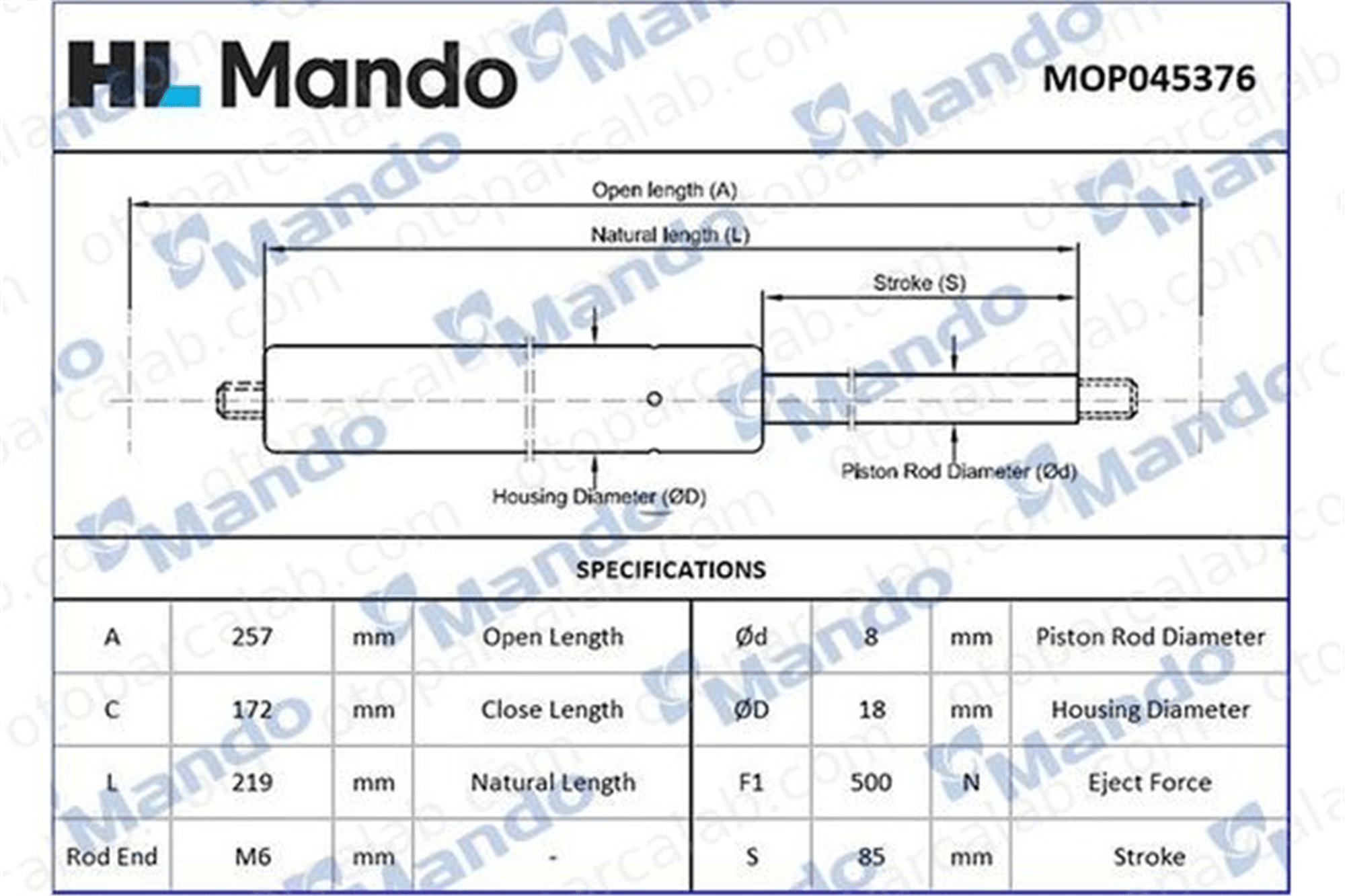 MANDO MOP045376 Bagaj Amortisörü Sağ veya Sol FORD MONDEO I Sedan MONDEO II Sedan MOP045376 6789158