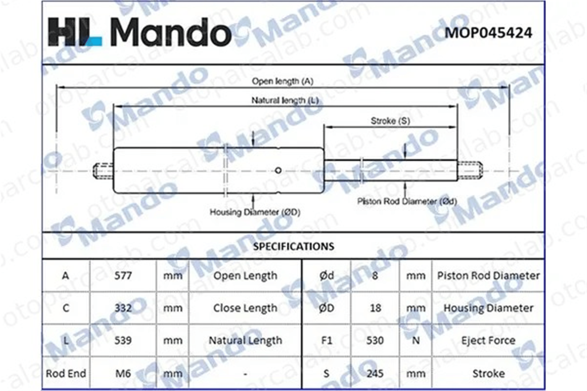 MANDO MOP045424 Bagaj Amortisörü Sağ veya Sol HYUNDAI ACCENT II MOP045424 8177025210