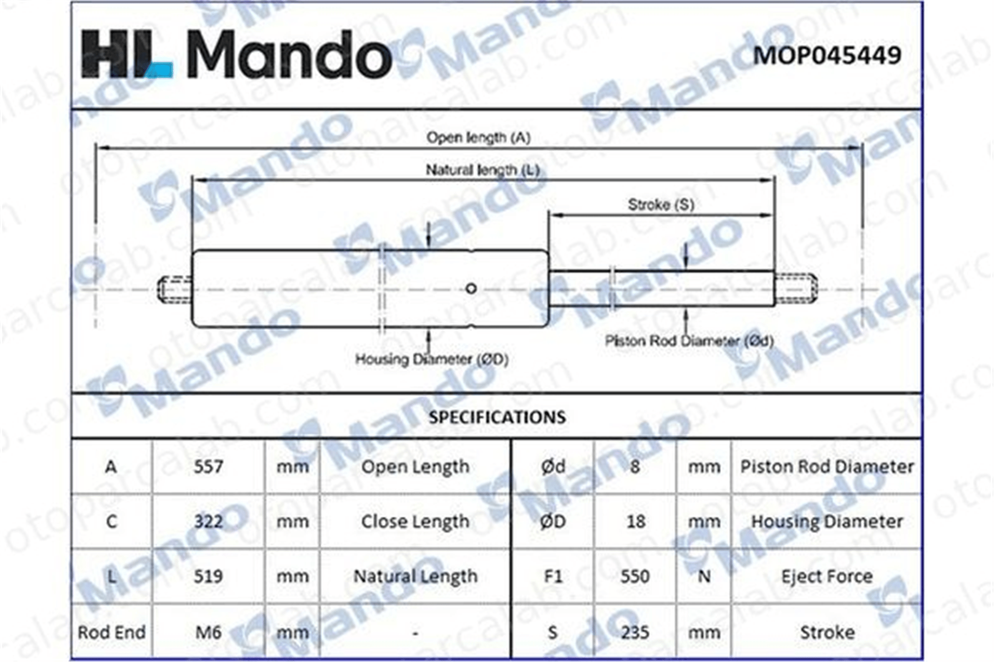 MANDO MOP045449 Bagaj Amortisörü Sağ veya Sol HYUNDAI SANTA FÉ I MOP045449 8177126010