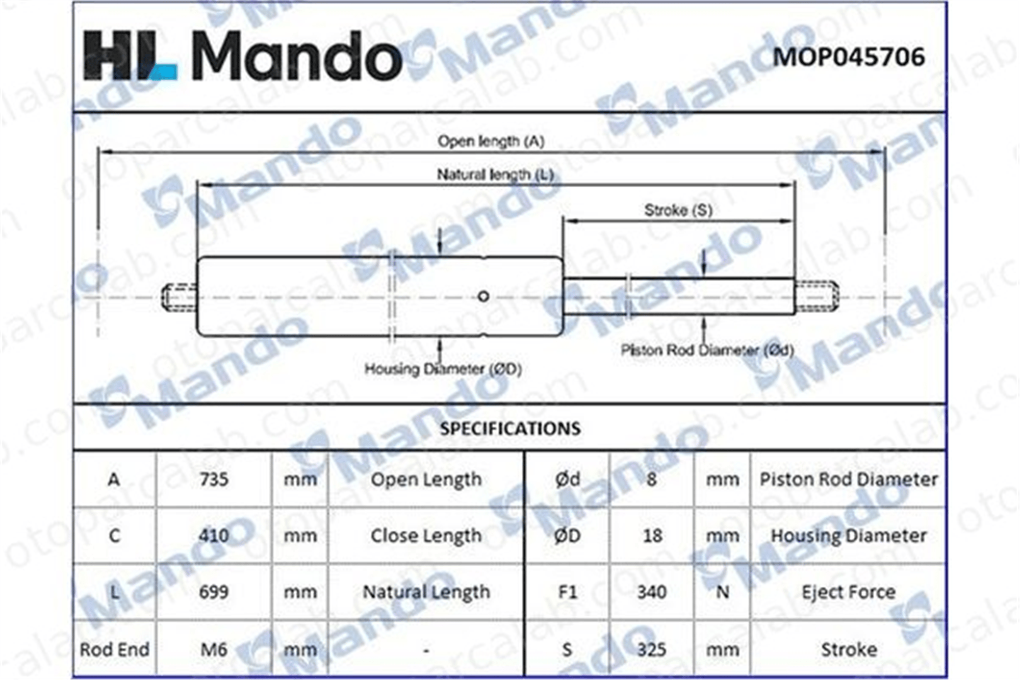 MANDO MOP045706 Bagaj Amortisörü Sağ veya Sol OPEL KADETT D MOP045706 132685