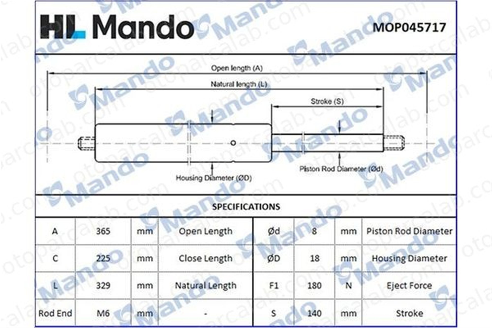 MANDO MOP045717 Bagaj Amortisörü Sağ veya Sol OPEL OMEGA A MOP045717 176603