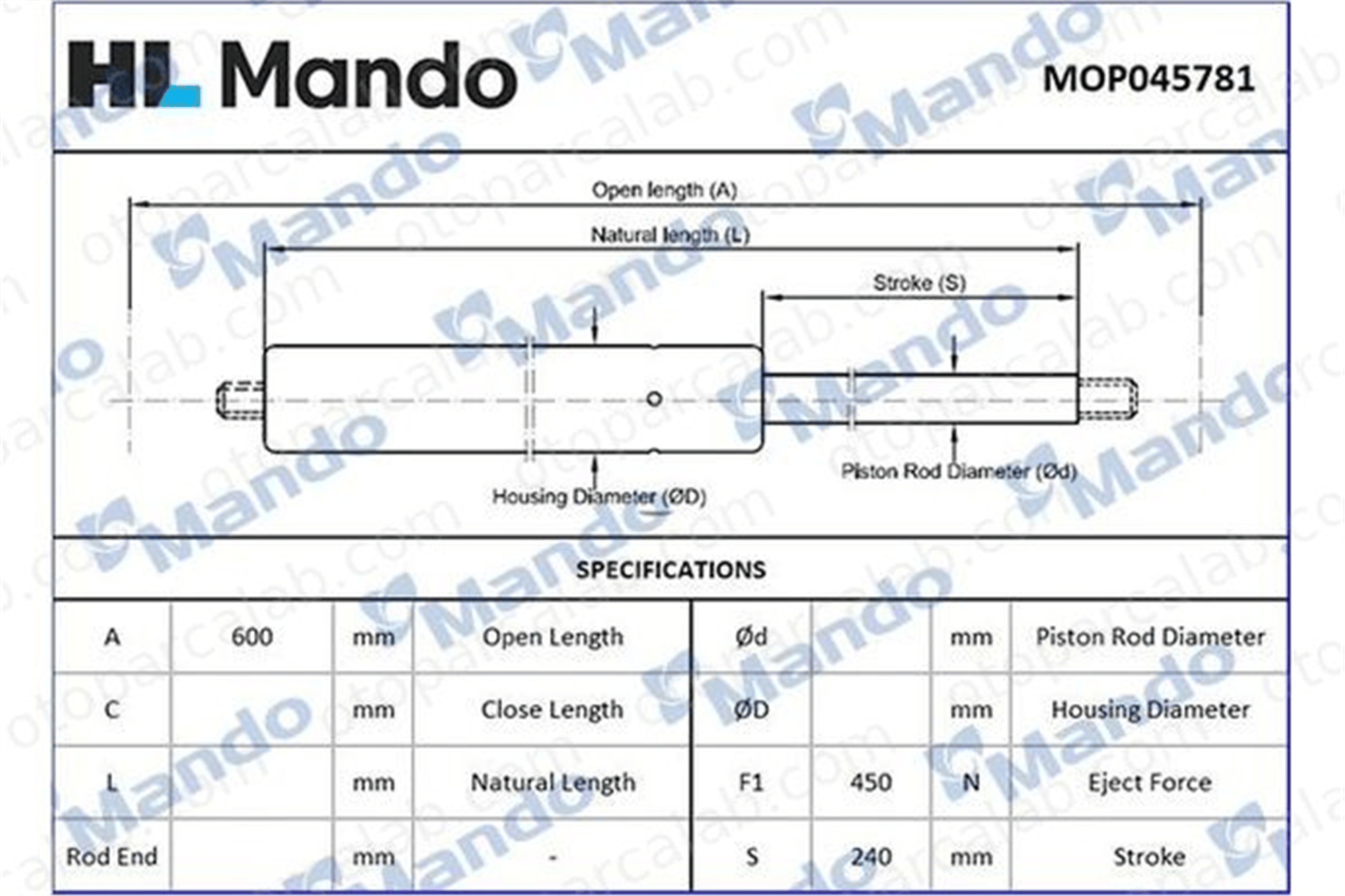 MANDO MOP045781 Bagaj Amortisörü Sağ veya Sol PEUGEOT 504 Break MOP045781 7920062656