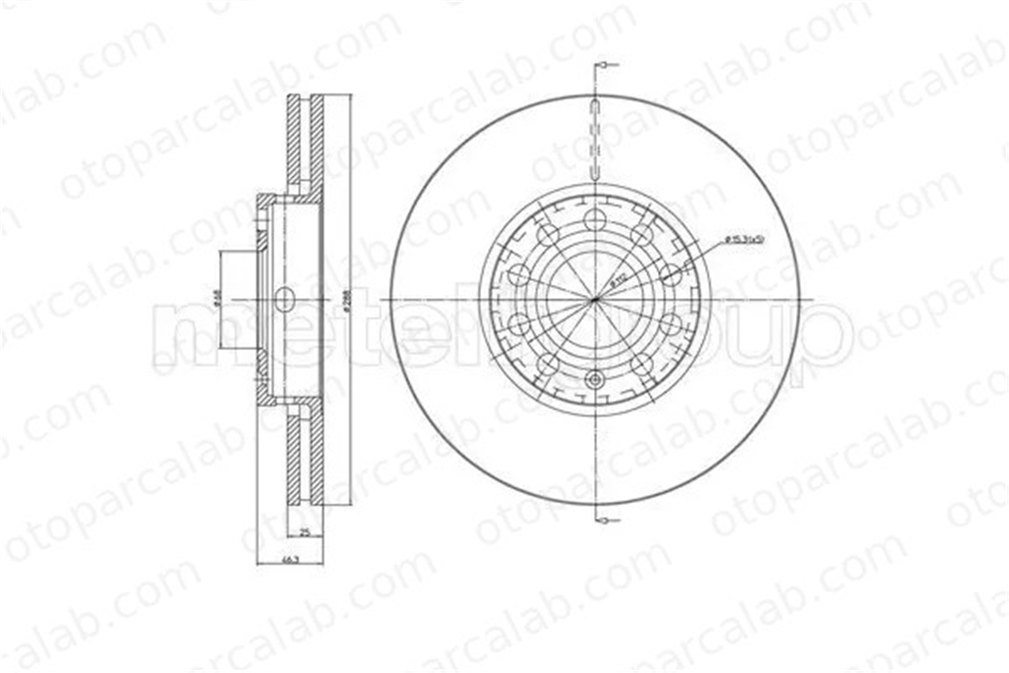METELLI 23-0262C Fren Disk Ayna Ön Sağ ve Sol AUDI A6 C5 Avant A6 C5 8E0615301Q 4A0615301C