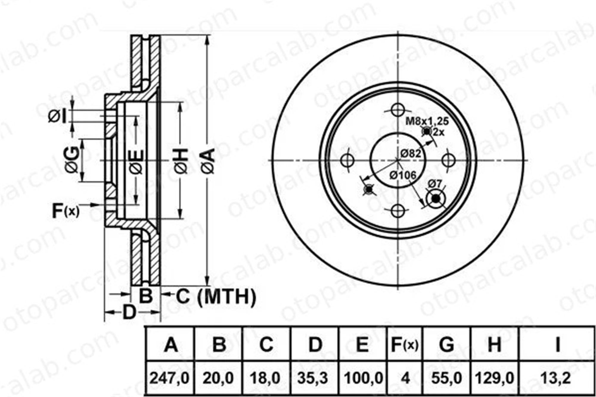 MGA 50159 Fren Disk Ayna Ön Sağ ve Sol TOYOTA AYGO CITROËN C1 II 424994 LK3501124