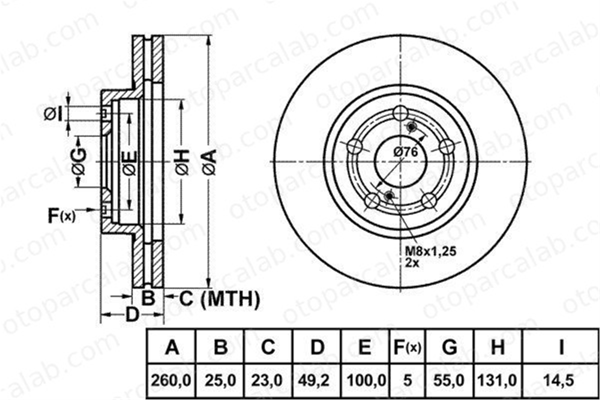 MGA 50268 Fren Disk Ayna Ön Sağ ve Sol TOYOTA AVENSIS AVENSIS Liftback 4351205030 4351205031