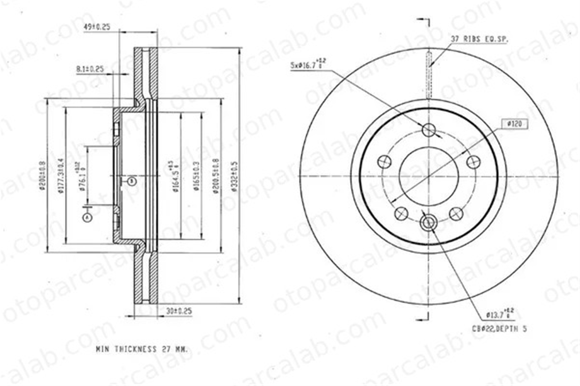 MGA 50675 Fren Disk Ayna Ön Sağ ve Sol VW AMAROK AMAROK Platform şasi 2H6615301