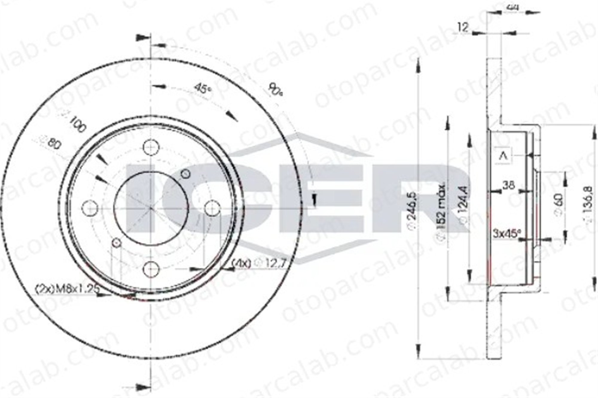 MGA 50709 Fren Disk Ayna Ön Sağ ve Sol SUZUKI WAGON R+ Hatchback OPEL AGILA 4700711 5531183E00