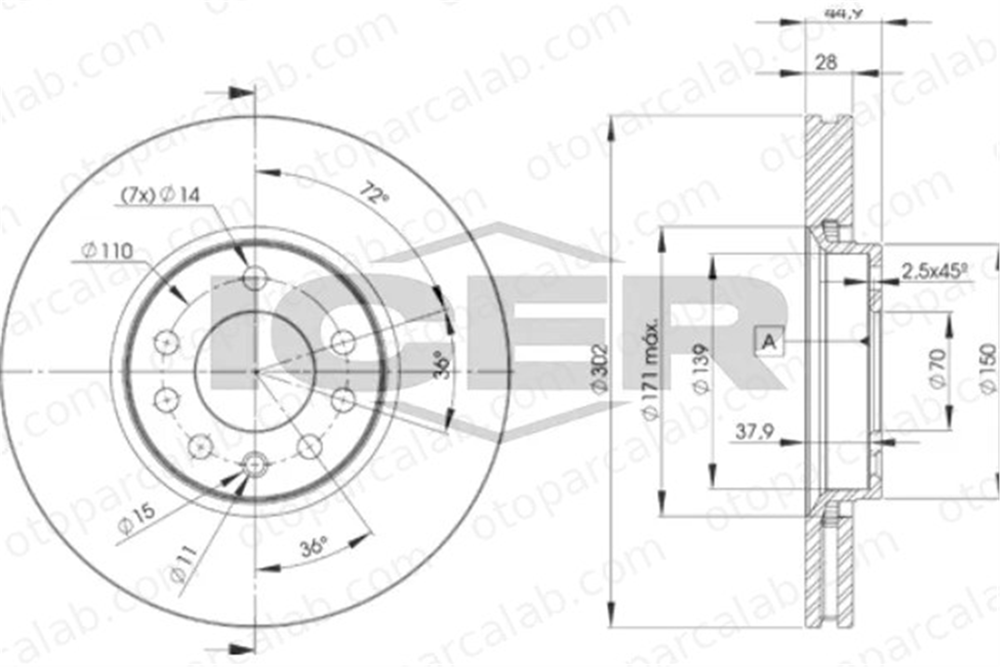MGA 50710 Fren Disk Ayna Ön Sağ ve Sol OPEL SIGNUM Hatchback VECTRA C 569004 51757229
