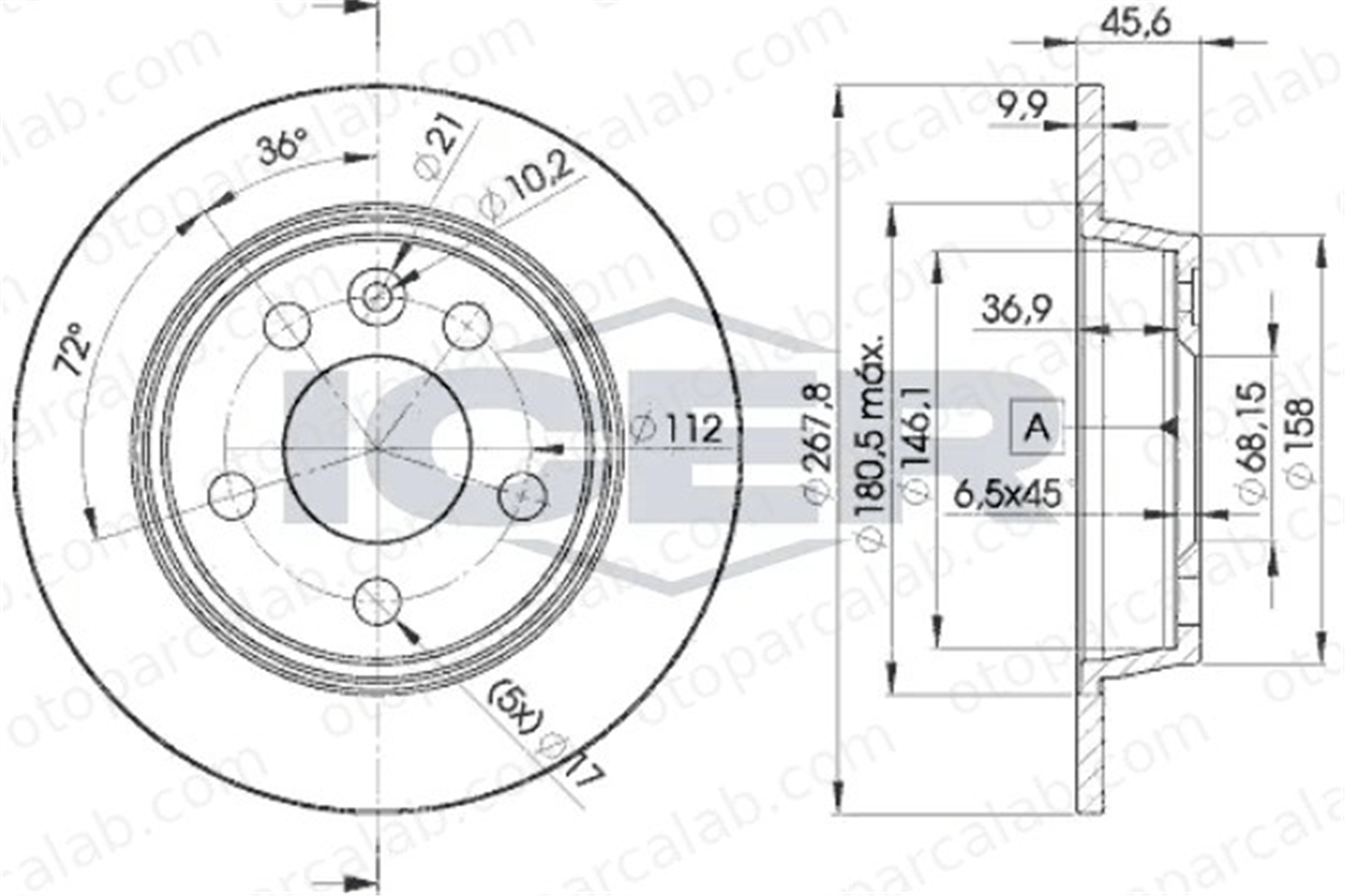 MGA 50821 Fren Disk Ayna Arka Sağ ve Sol VW SHARAN FORD GALAXY I 1023605 1001094