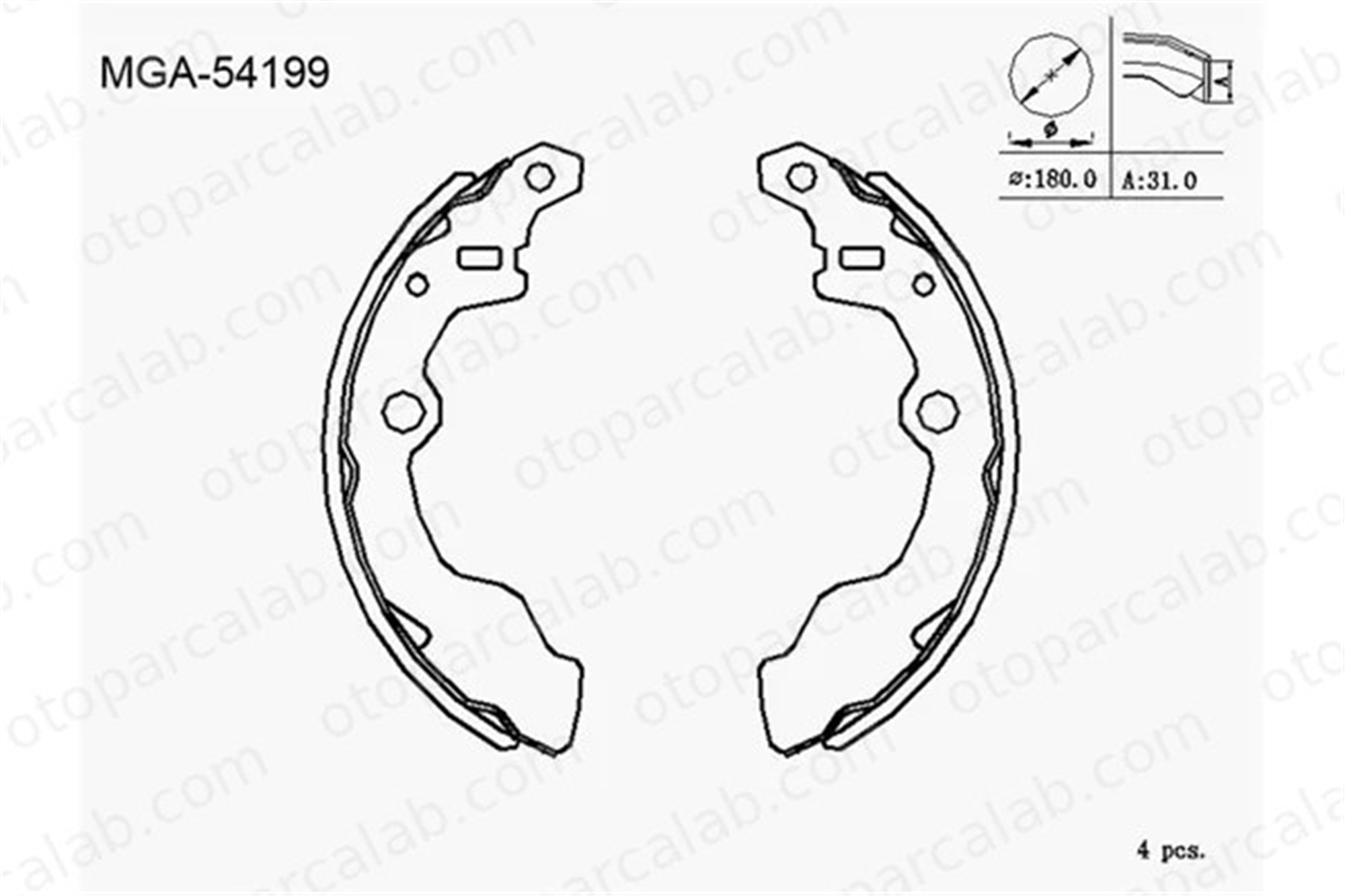 MGA 54199 Fren Pabuçlu Balata Arka SUBARU JUSTY I TATA INDIGO 5380050800 5321084010