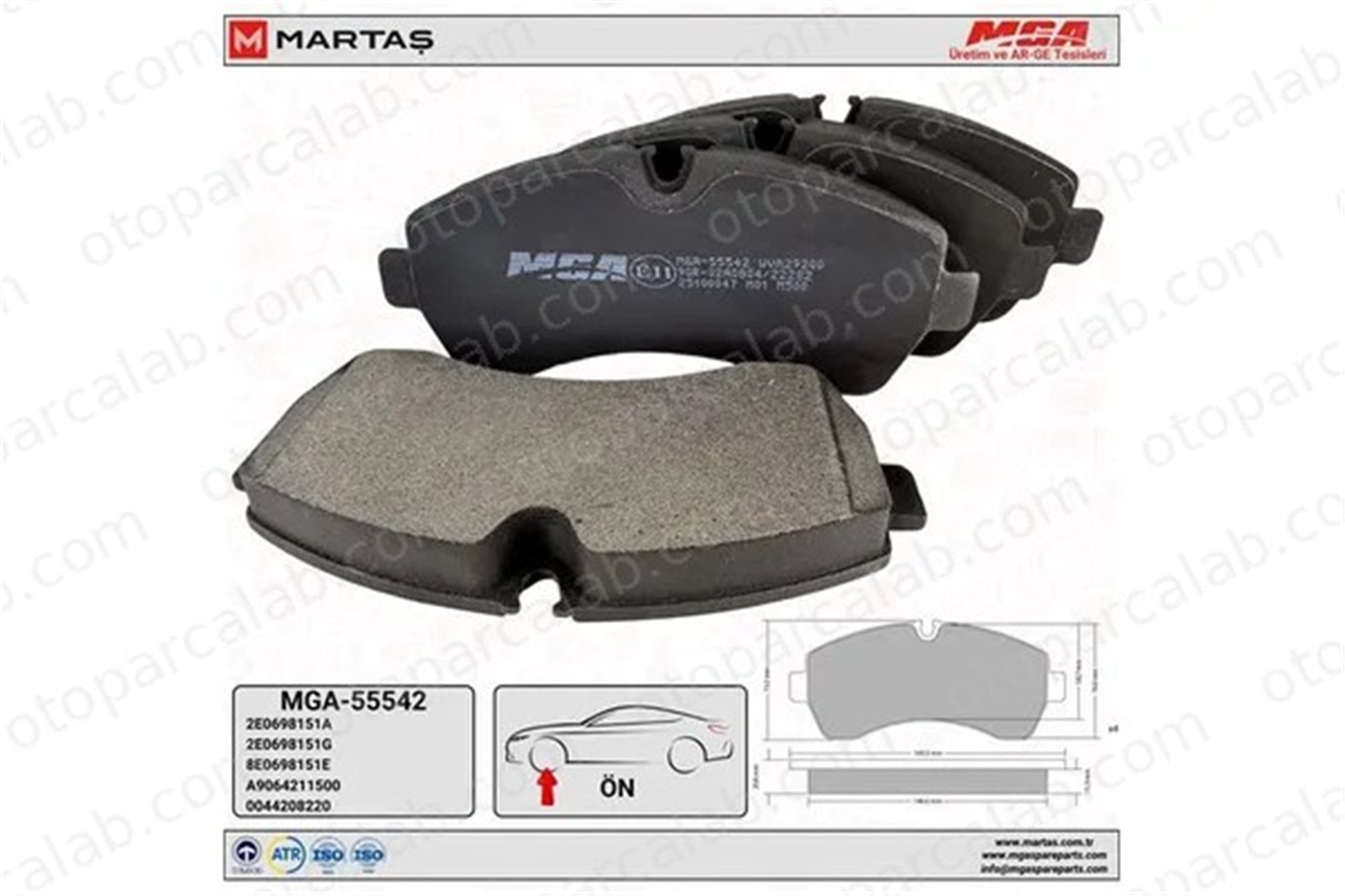 MGA 55542 Fren Disk Balata Ön MERCEDES-BENZ SPRINTER 5-t Platform şasi SPRINTER 5-t Panelvan/Van 2E0698151A A9064211500