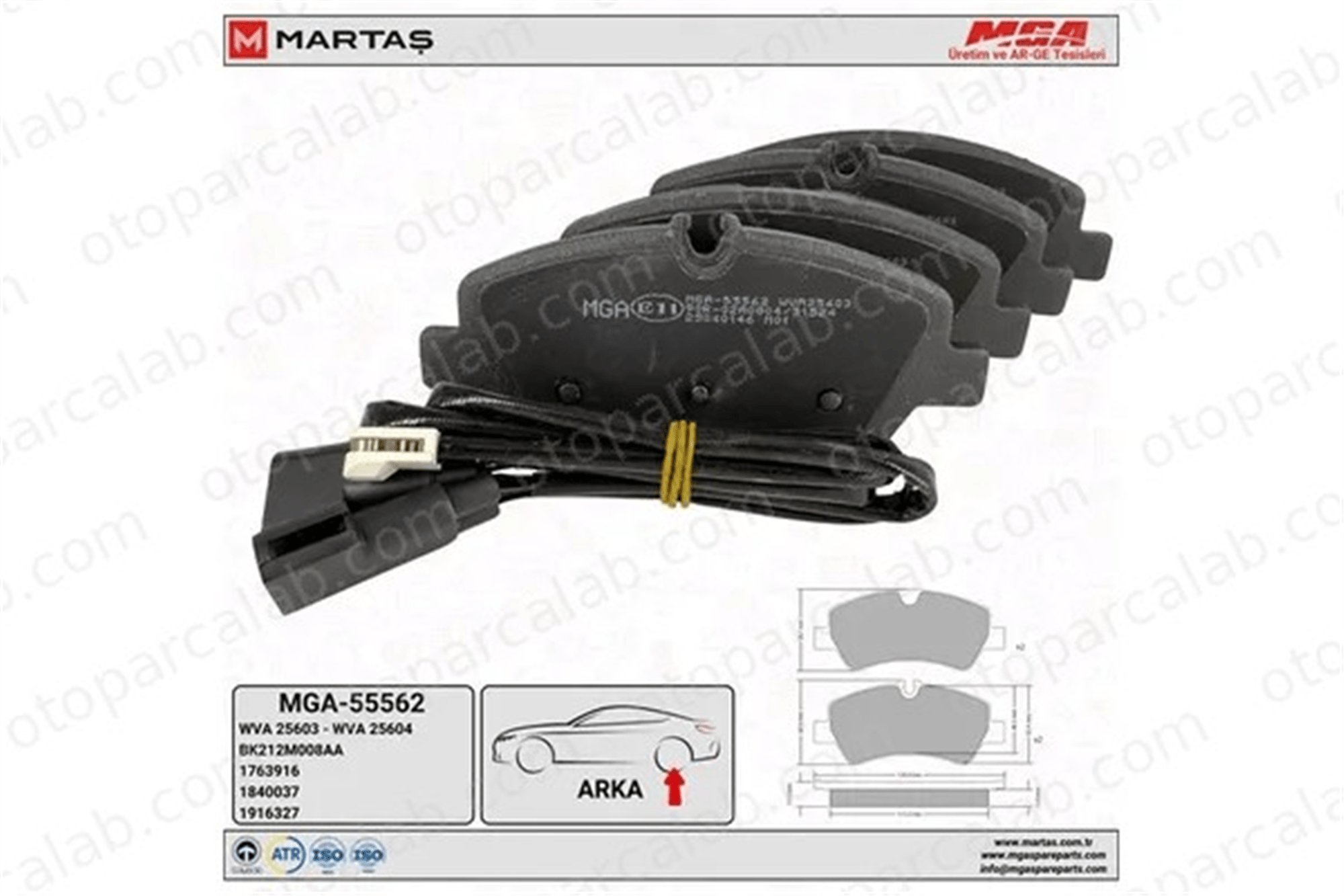 MGA 55562 Fren Disk Balata Arka FORD TRANSIT V363 Panelvan/Van TRANSIT V363 Platform şasi BK212M008AA 3H17D03