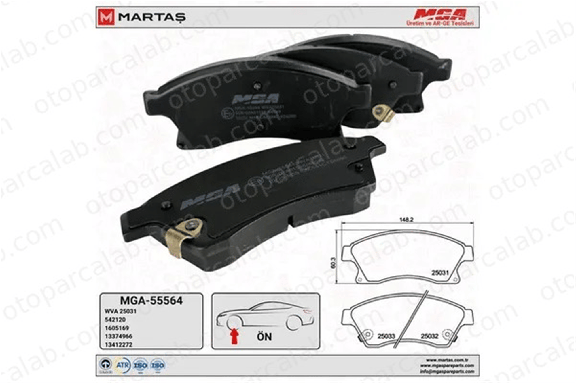 MGA 55564 Fren Disk Balata Ön OPEL ASTRA J ASTRA J Sports Tourer 542120 13301207