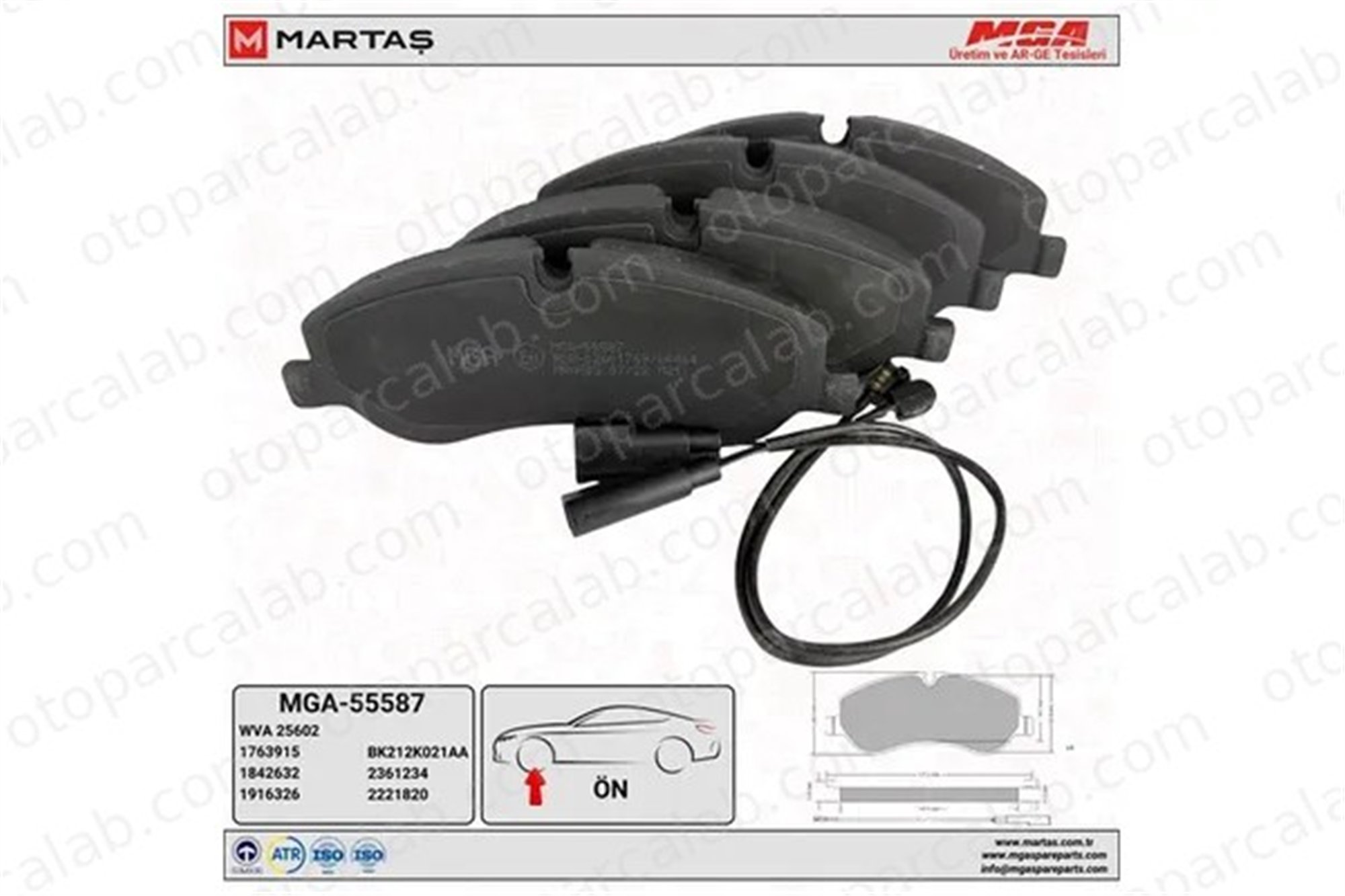 MGA 55587 Fren Disk Balata Ön FORD TRANSIT V363 Panelvan/Van TRANSIT V363 Platform şasi BK212K021AB 3H23D05
